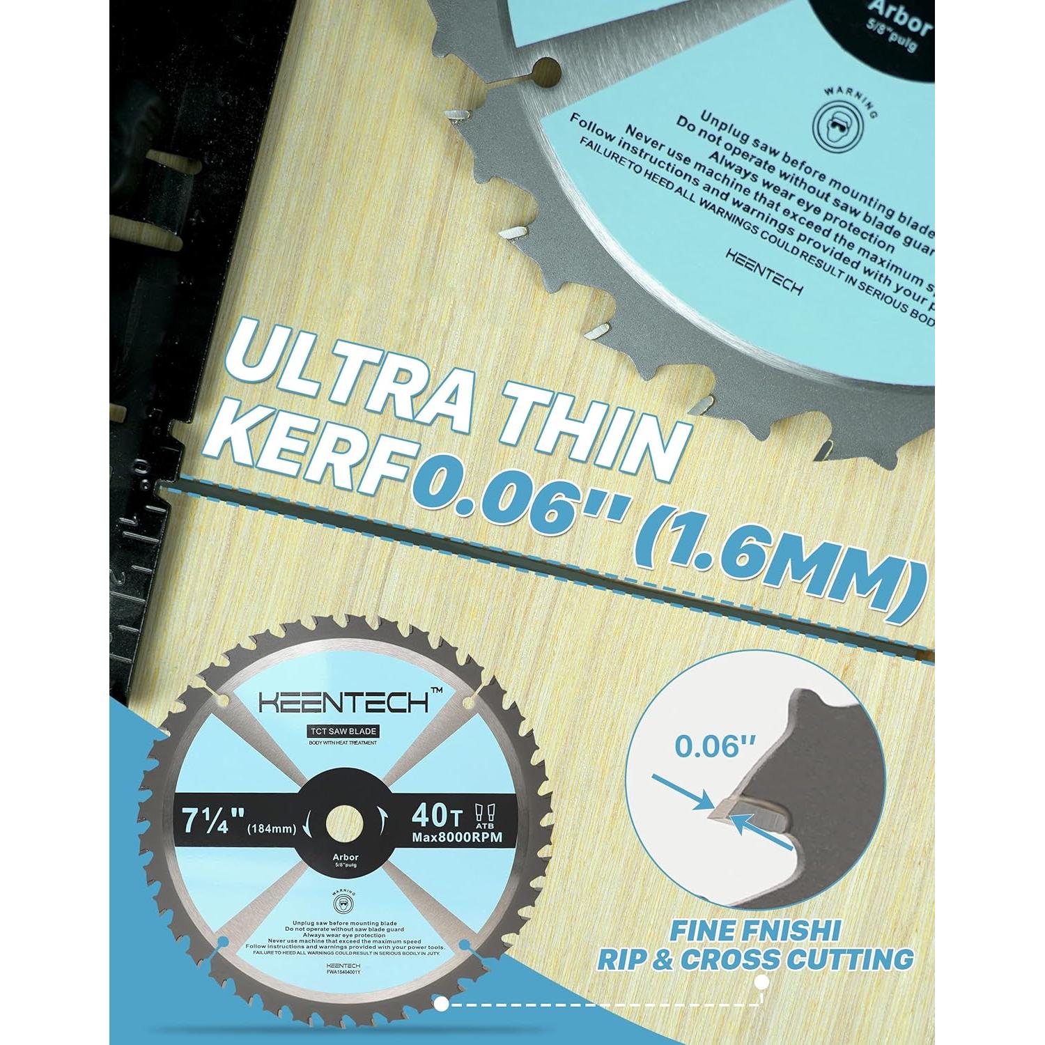 Hoja de Sierra Circular KEENTECH 7-1/4" 40 Dientes x3