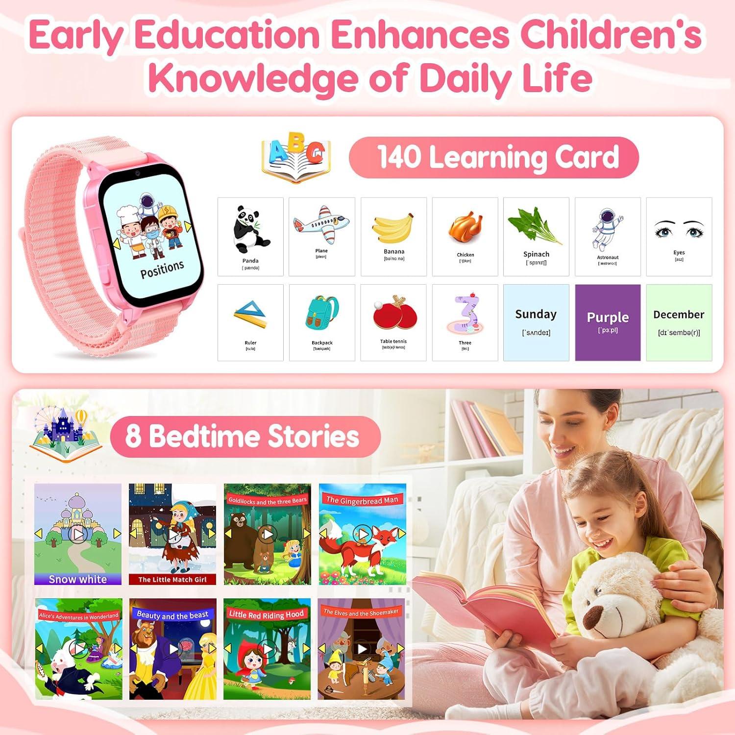 Reloj Inteligente CJC para Niñas 4-8 Años Rosa 1.83" HD