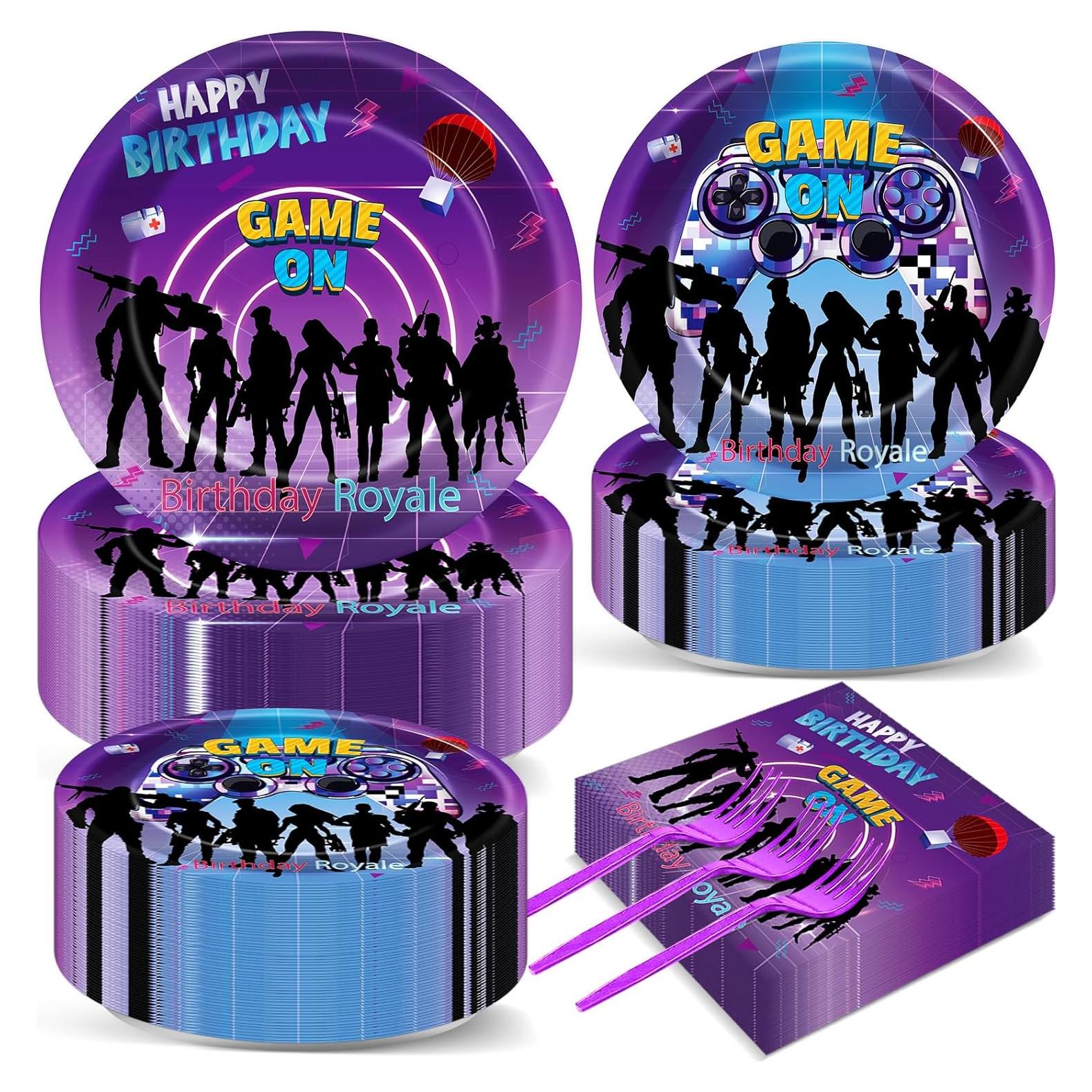 200 Piezas Vajilla Desechable Videojuegos Saludo de Fiesta