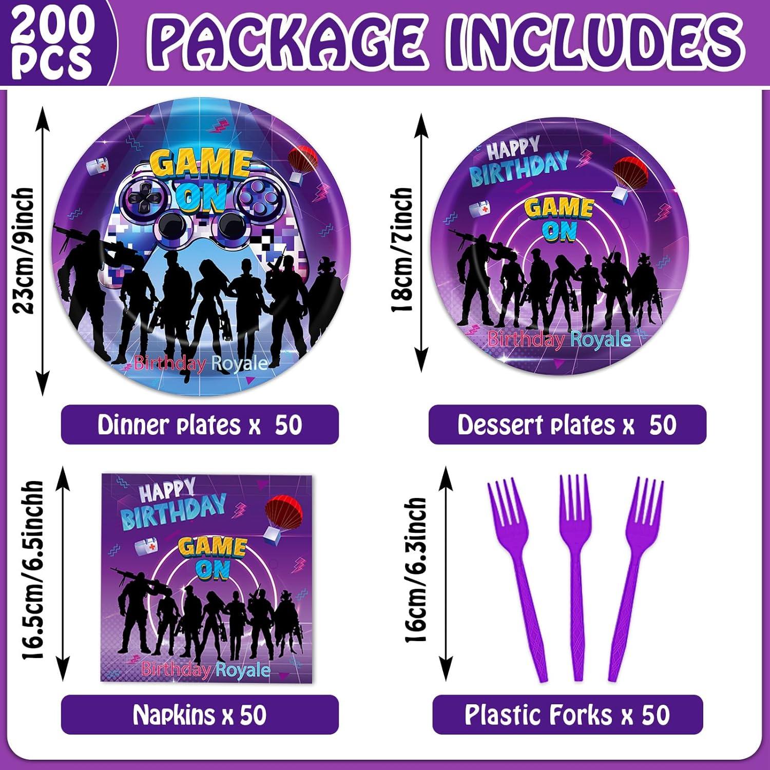 200 Piezas Vajilla Desechable Videojuegos Saludo de Fiesta