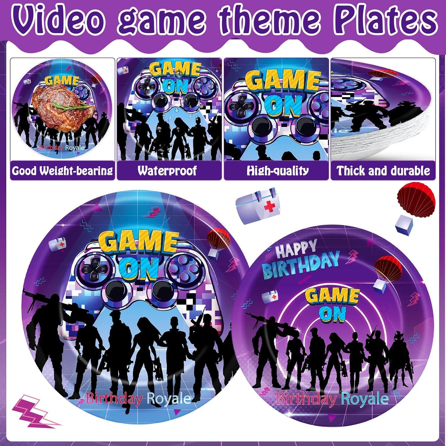 200 Piezas Vajilla Desechable Videojuegos Saludo de Fiesta