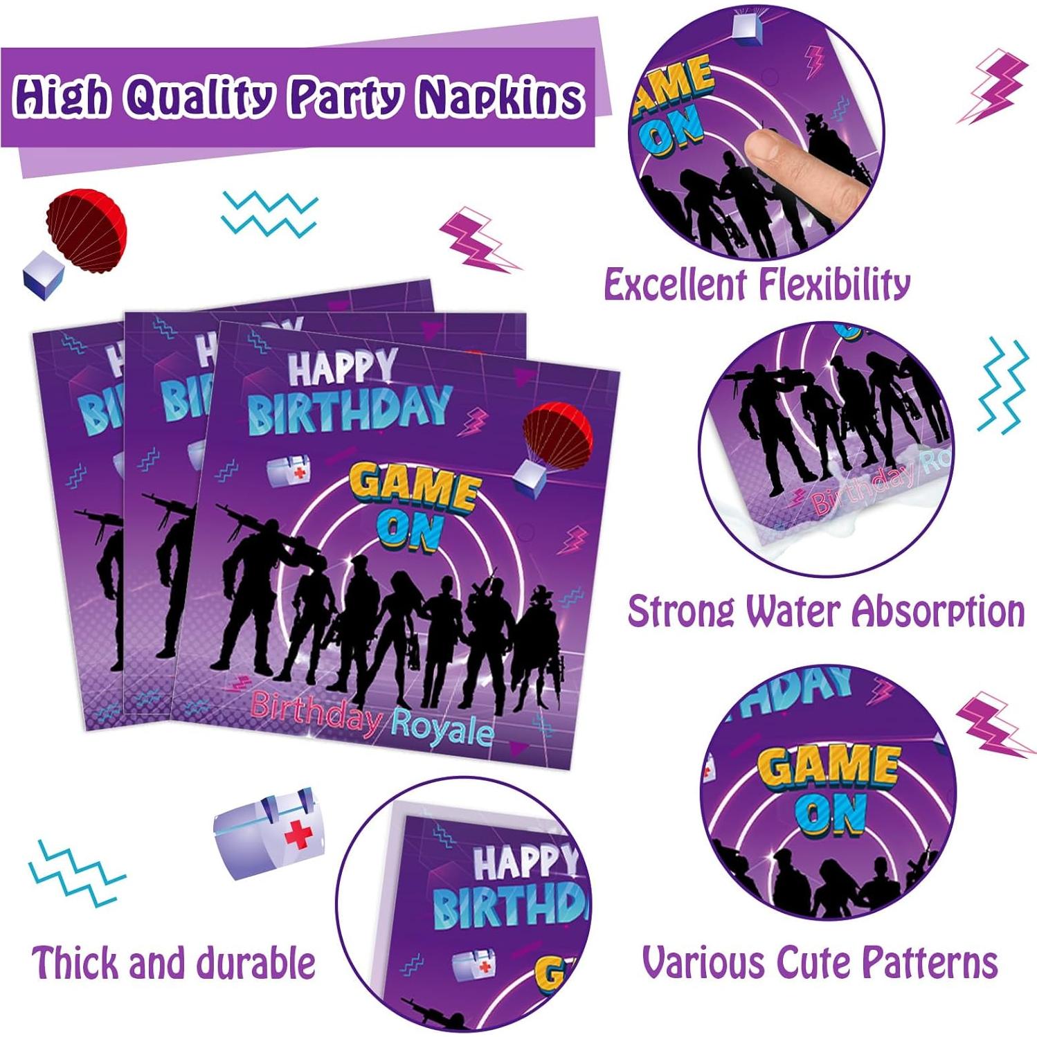 200 Piezas Vajilla Desechable Videojuegos Saludo de Fiesta