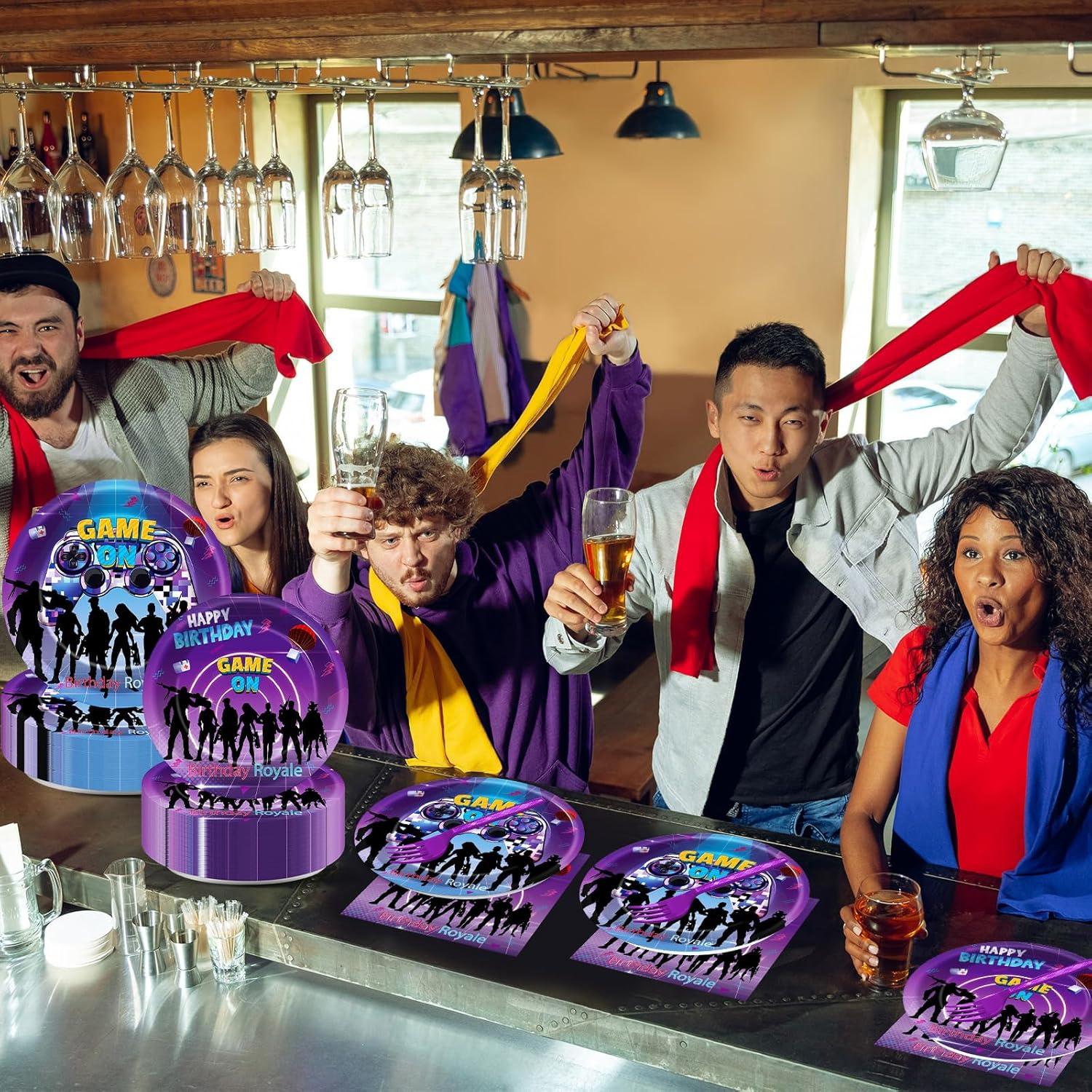 200 Piezas Vajilla Desechable Videojuegos Saludo de Fiesta