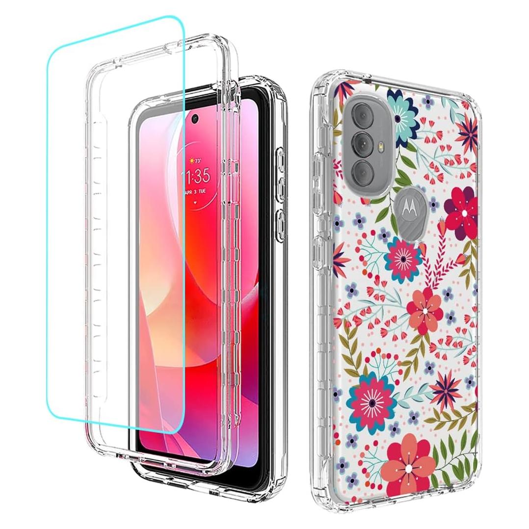 Funda Protectora Floral para Moto G Power 2022 con Protector de Pantalla