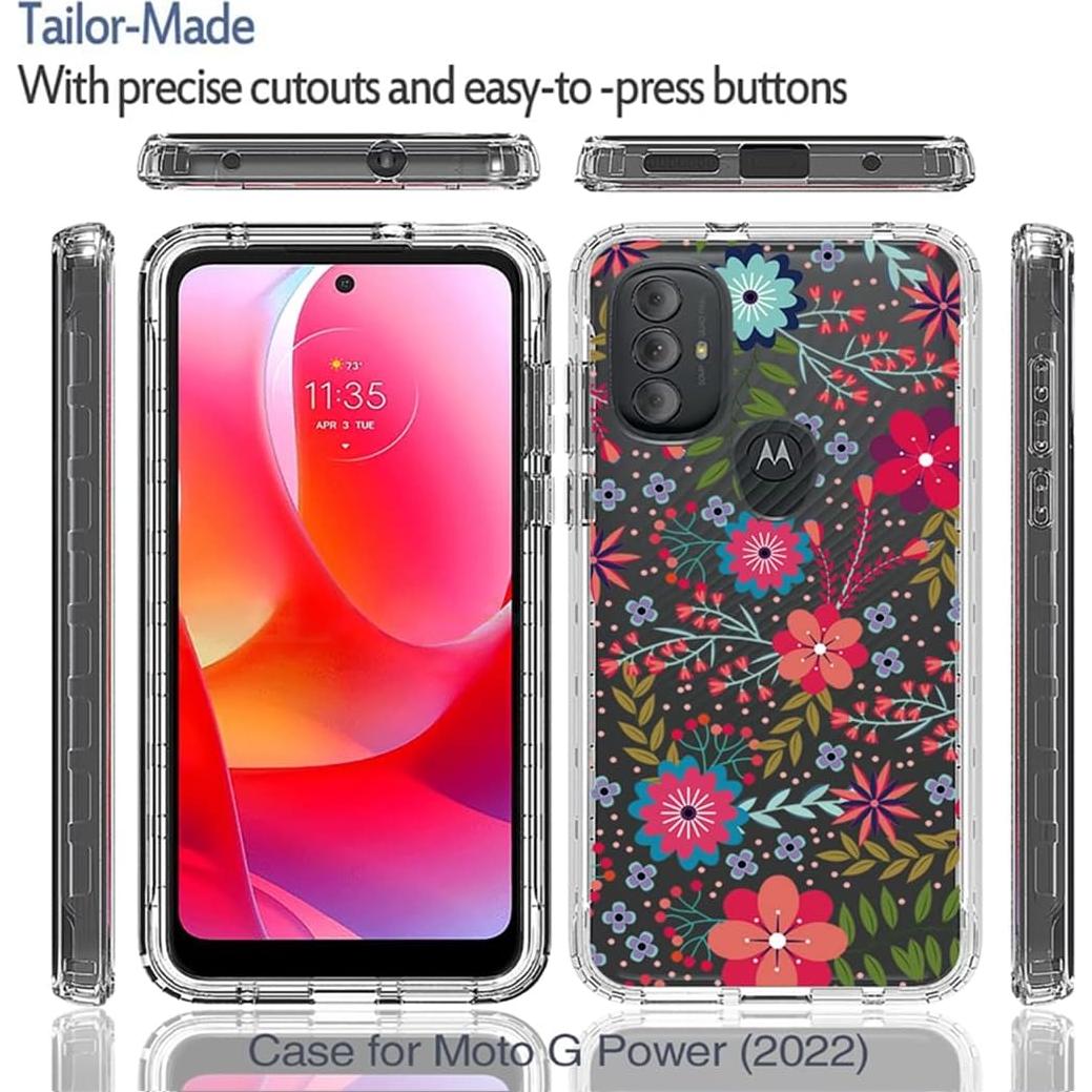 Funda Protectora Floral para Moto G Power 2022 con Protector de Pantalla