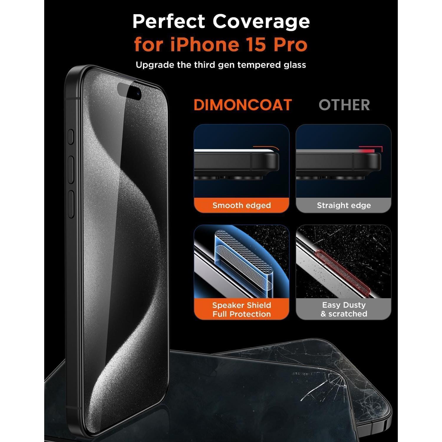 Protector de Pantalla DIMONCOAT 4-Pack para iPhone 15 Pro 6.1" HD