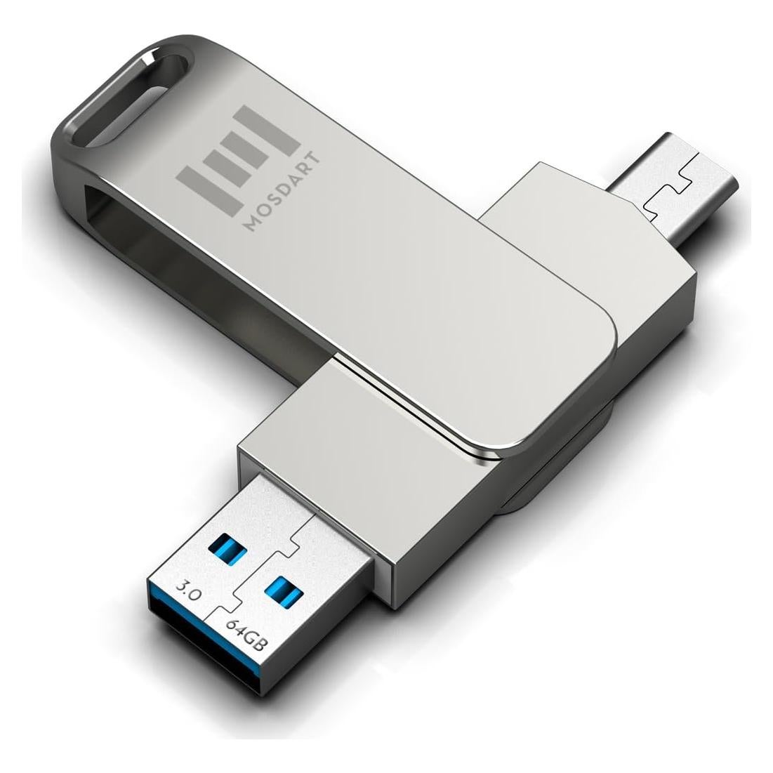 MOSDART 64GB USB 3.0 Doble Conector C y A Rápido Plata