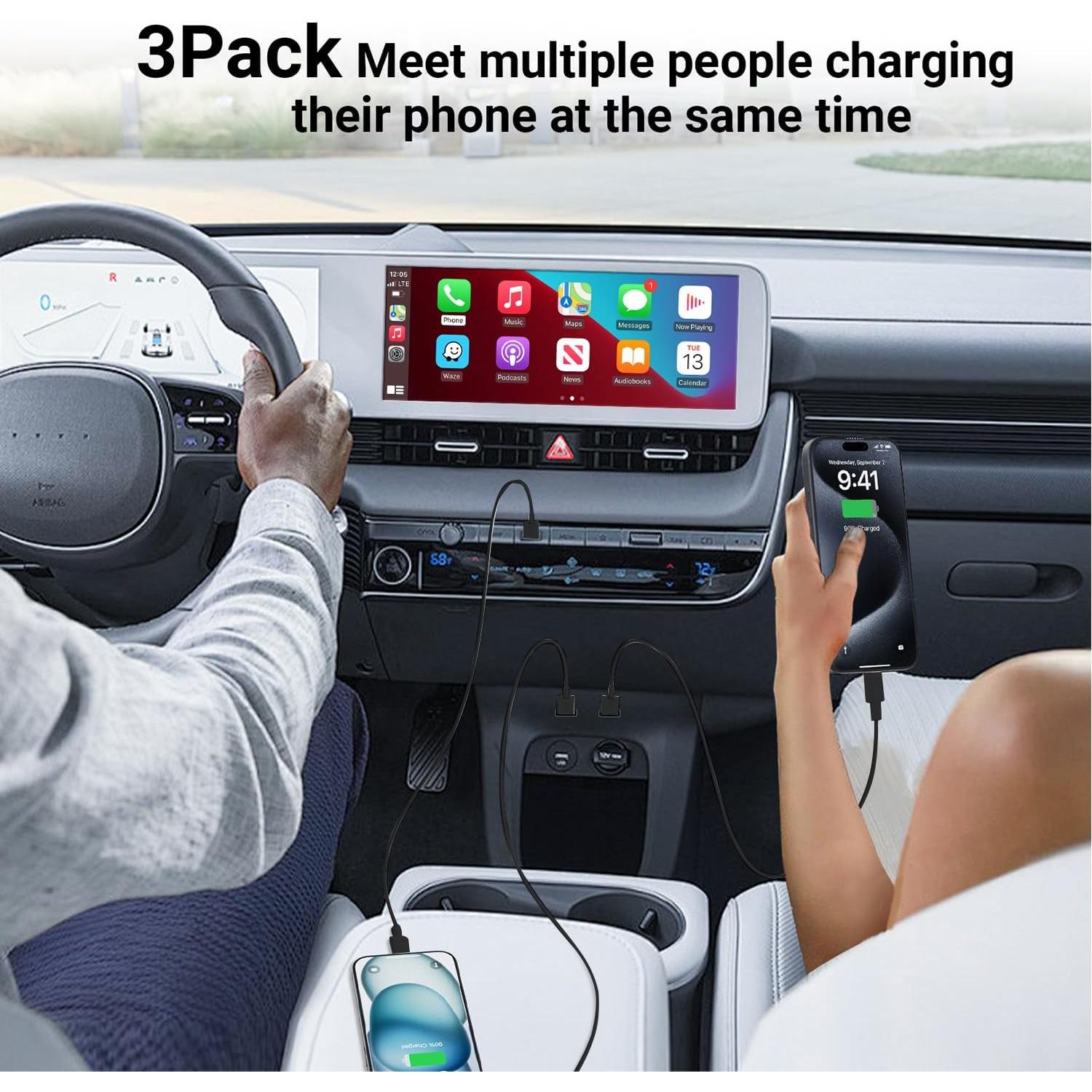 Paquete de 3 Cables USB A a C 3FT deloni para iPhone 15/16