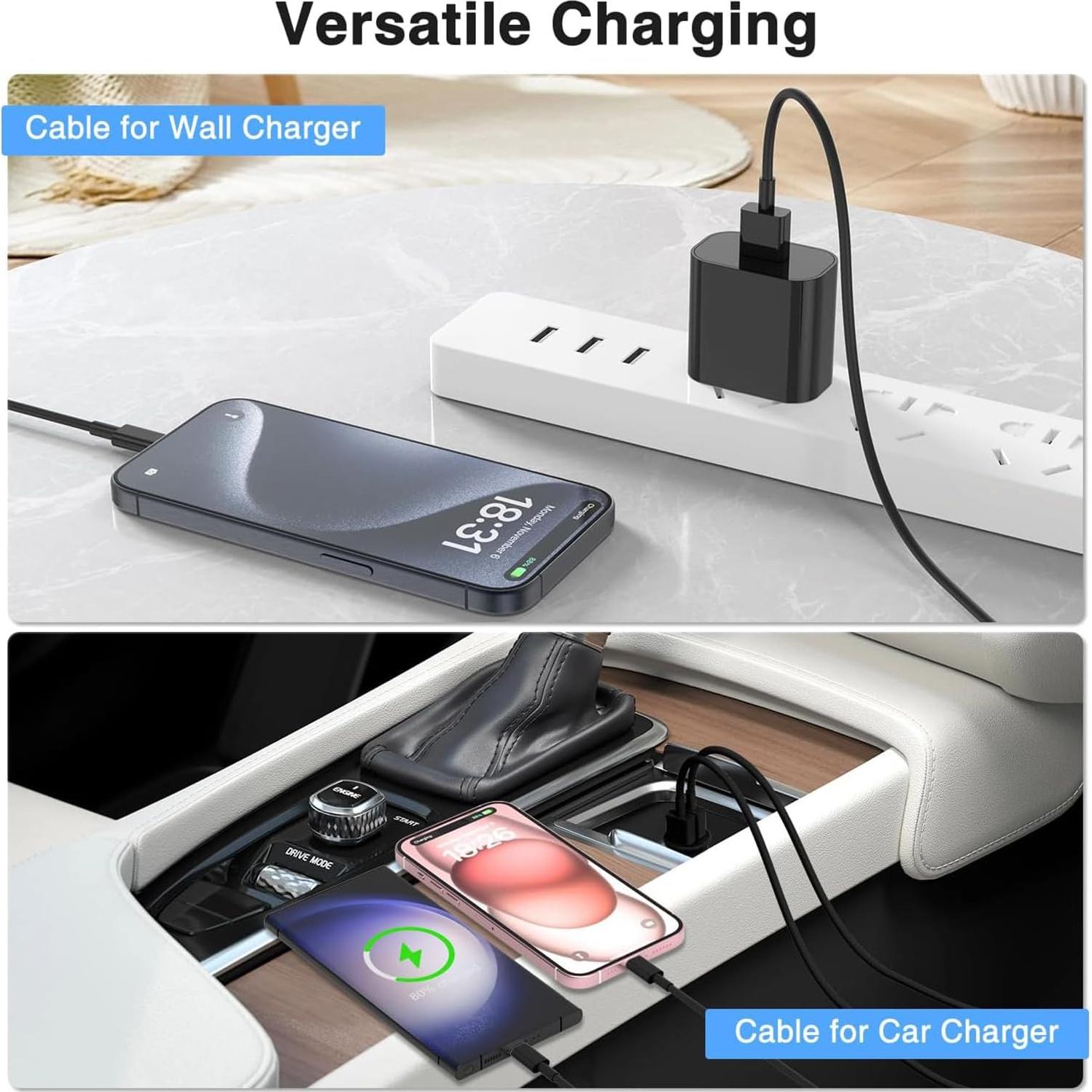 Paquete de 3 Cables USB A a C 3FT deloni para iPhone 15/16