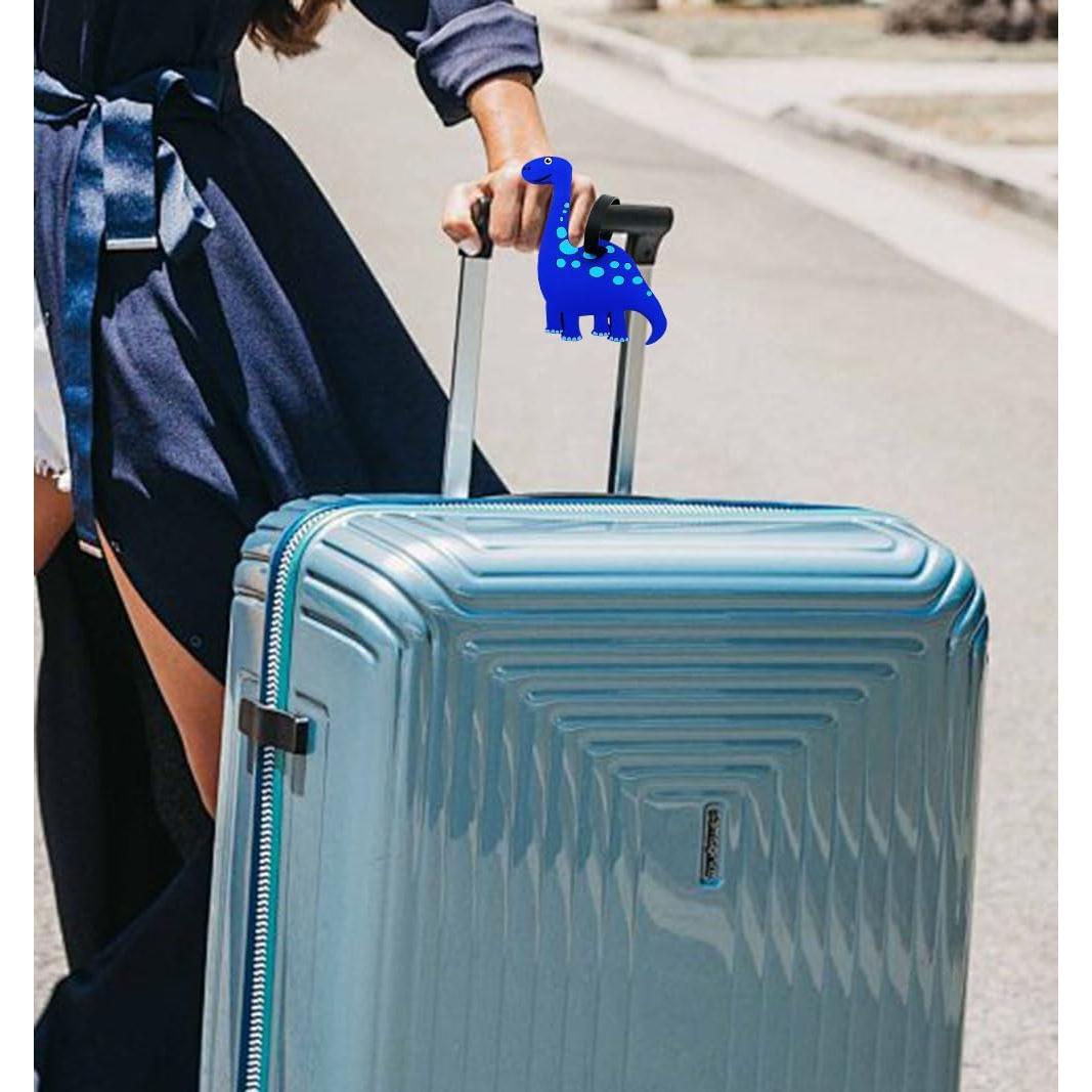 Etiqueta de Equipaje de Silicona QFSH Dinosaurio Azul-Diplodocus