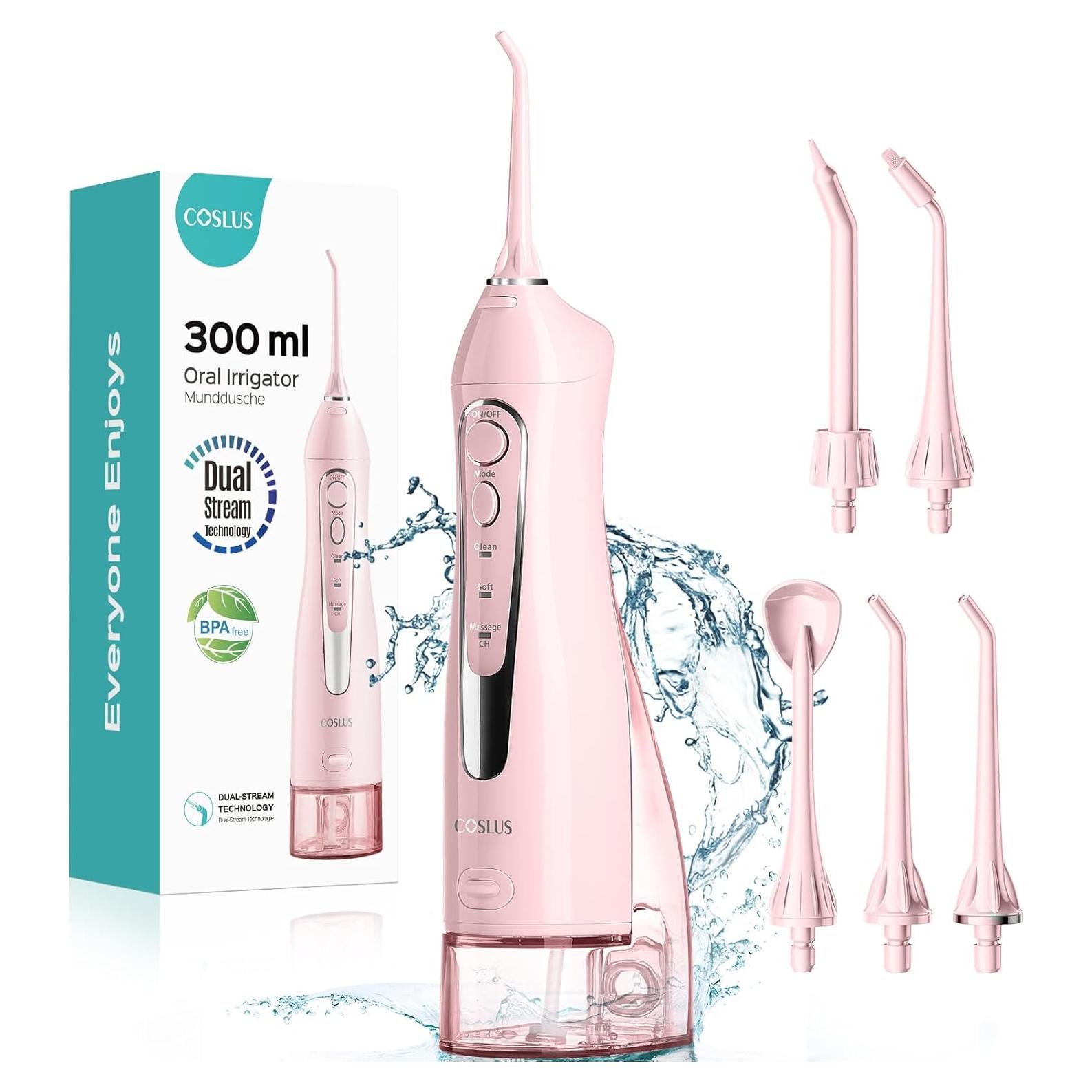 Irrigador Dental Portátil COSLUS C20 Rosa 300ml Recargable