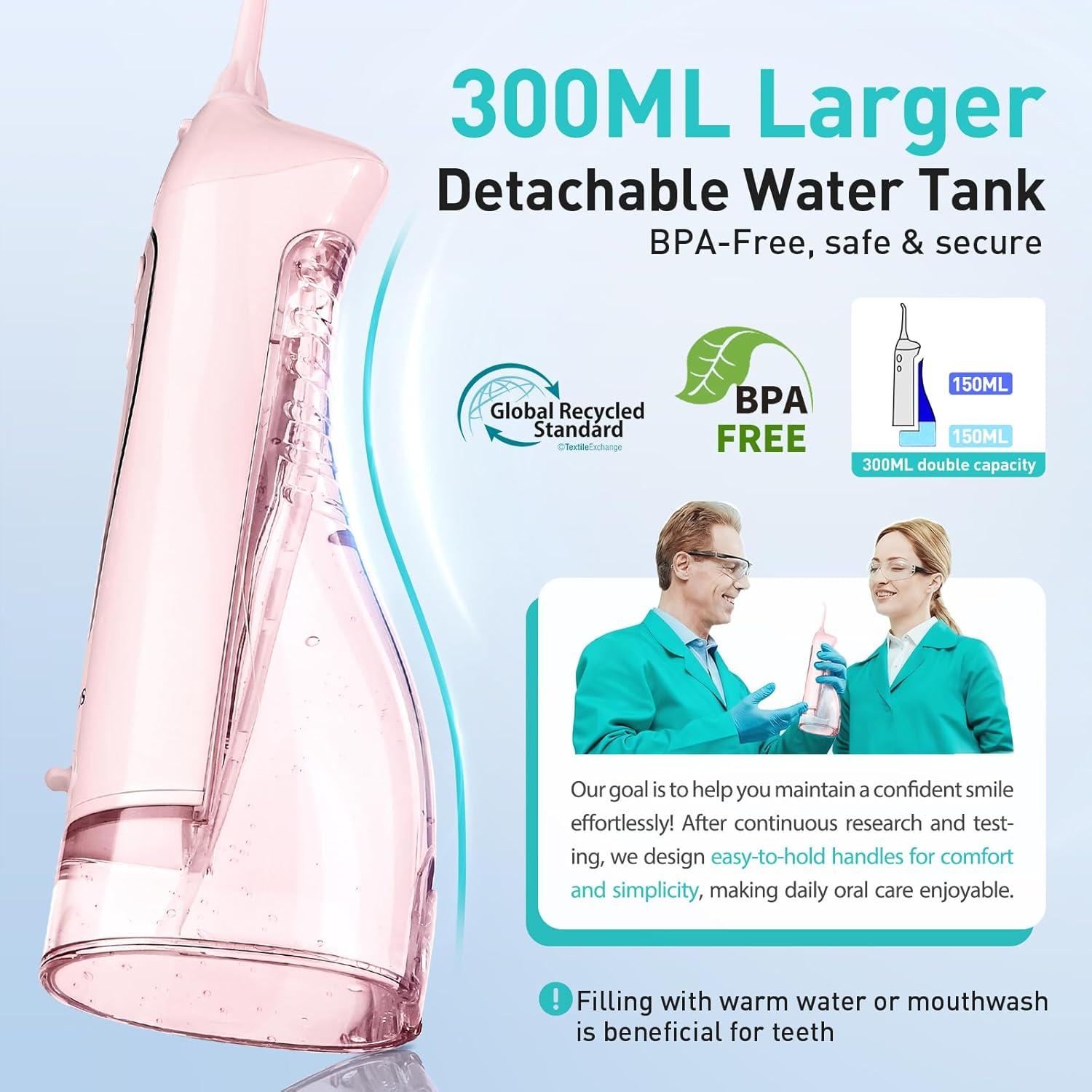 Irrigador Dental Portátil COSLUS C20 Rosa 300ml Recargable