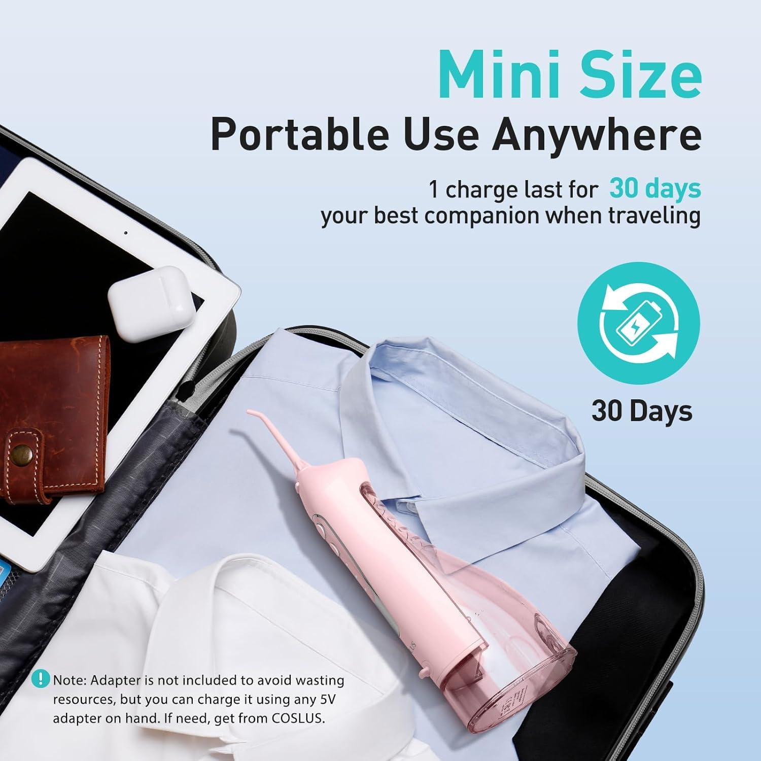 Irrigador Dental Portátil COSLUS C20 Rosa 300ml Recargable