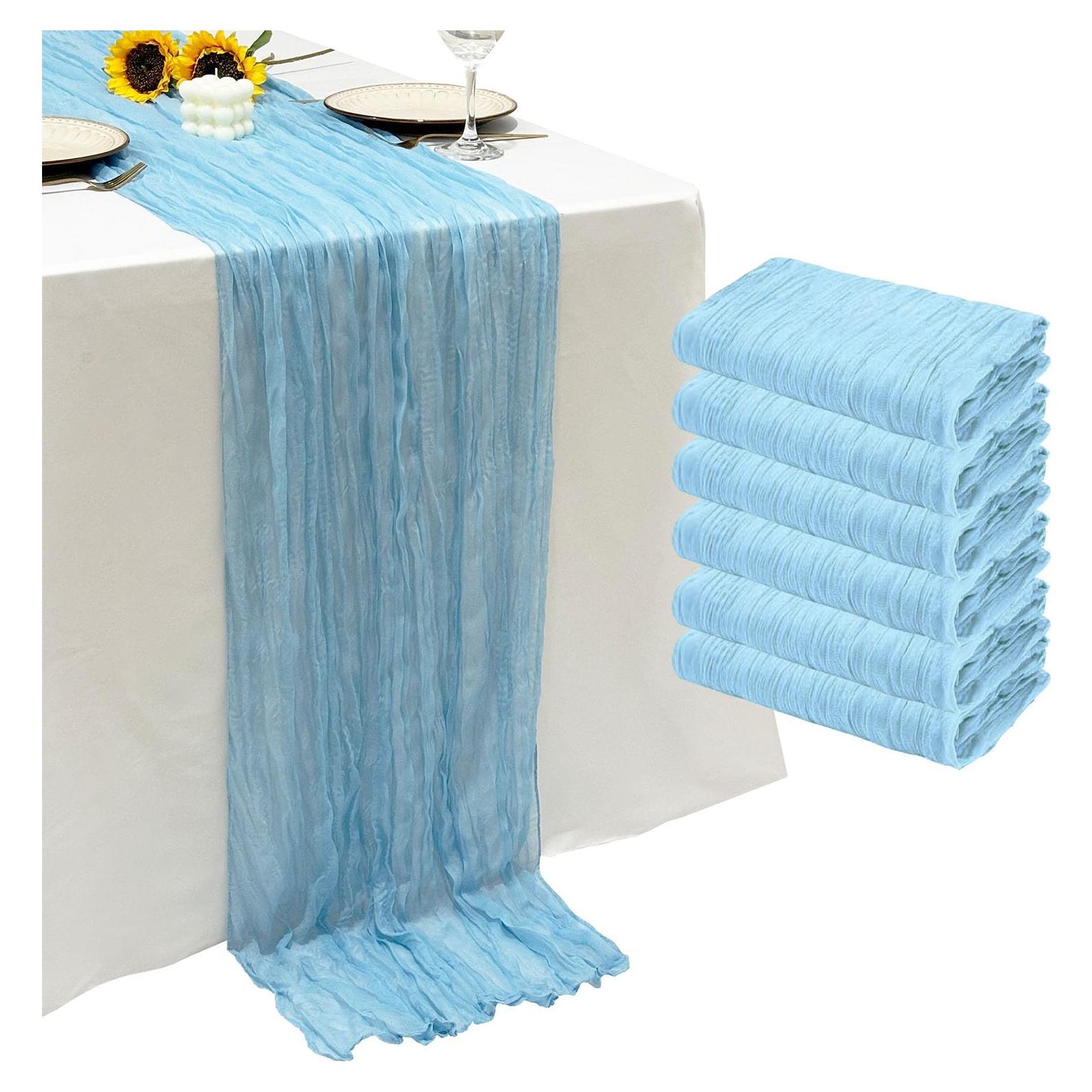 6 Piezas Cubre Mesa de Gasa Azul Bebé 55x300 cm para Fiesta