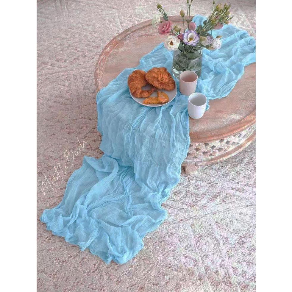 6 Piezas Cubre Mesa de Gasa Azul Bebé 55x300 cm para Fiesta