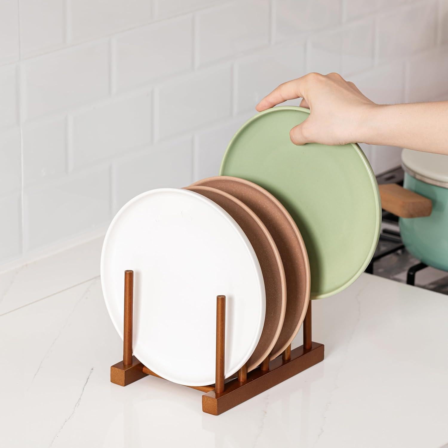 Organizador de Cocina HBlife 4pcs Madera de Teak 4 Ranuras