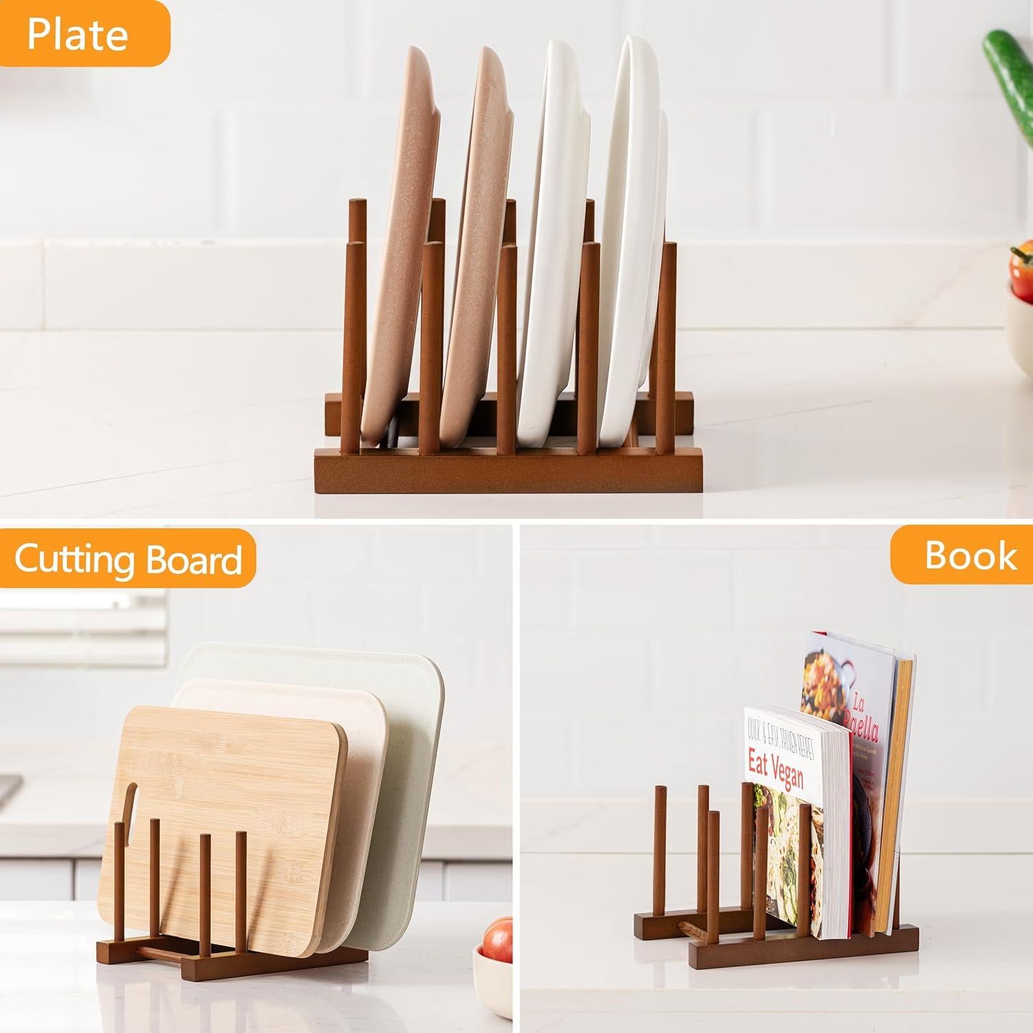 Organizador de Cocina HBlife 4pcs Madera de Teak 4 Ranuras