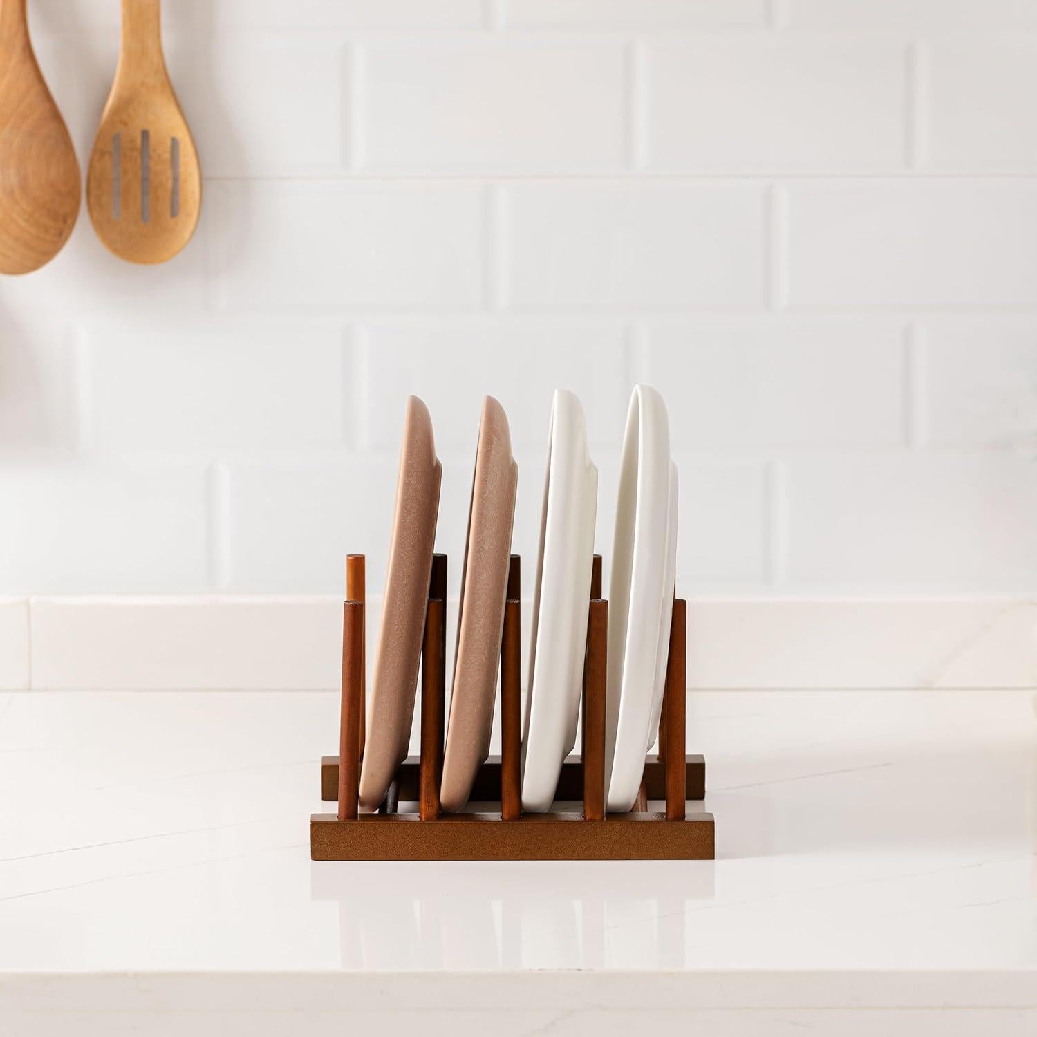 Organizador de Cocina HBlife 4pcs Madera de Teak 4 Ranuras