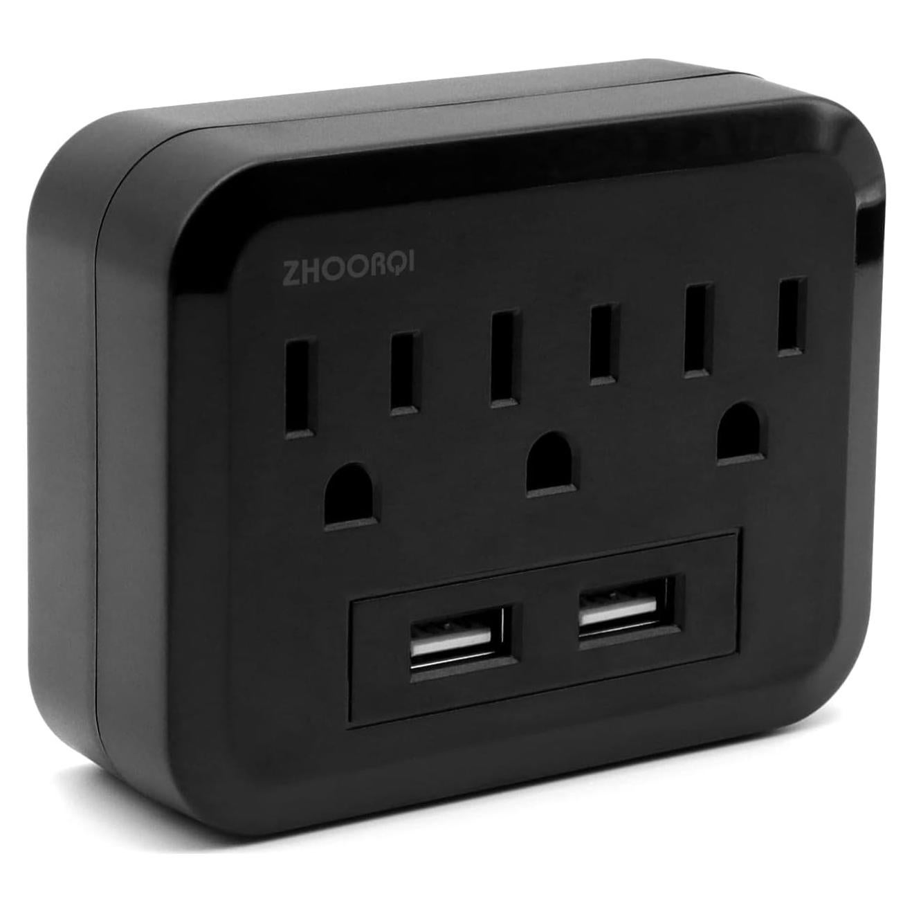 Extensor de Enchufe Múltiple ZHOORQI 5 en 1 con 2 USB 1875W