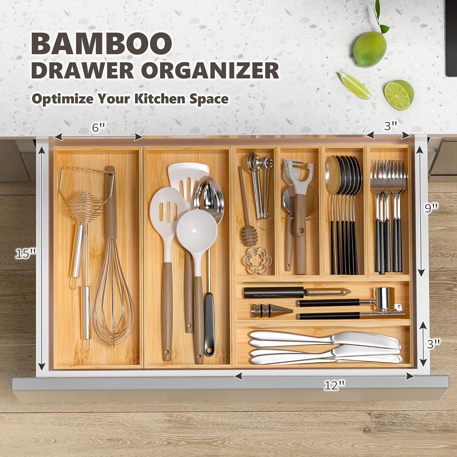 Organizadores de Cajones de Cocina Greatseas - Bambú Apilables 2 Pcs