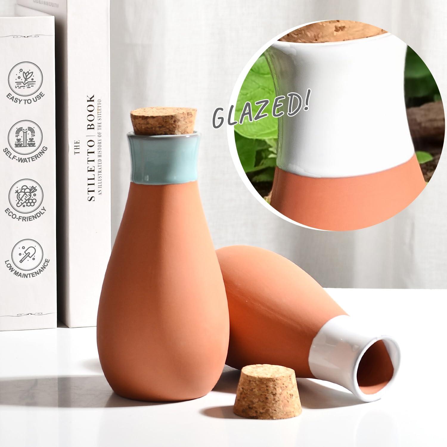 B SEPOR 4 Pack Classic Ollas Plants Irrigation Pots - Terracotta Self Watering Globes - Drippers System for Vacation or Holiday (400ml 4Pack)