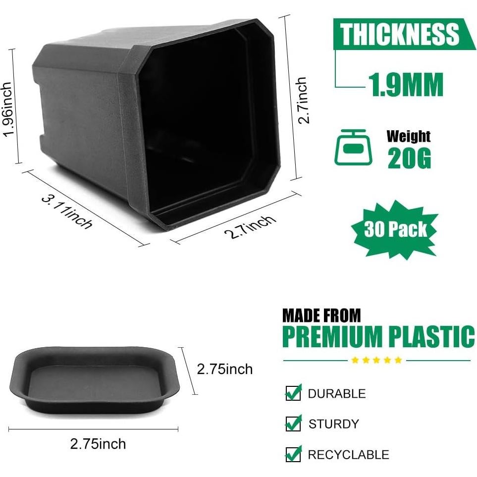 Macetas Cuadradas de Vivero Foxany 30 Pcs 7.9 cm Negro