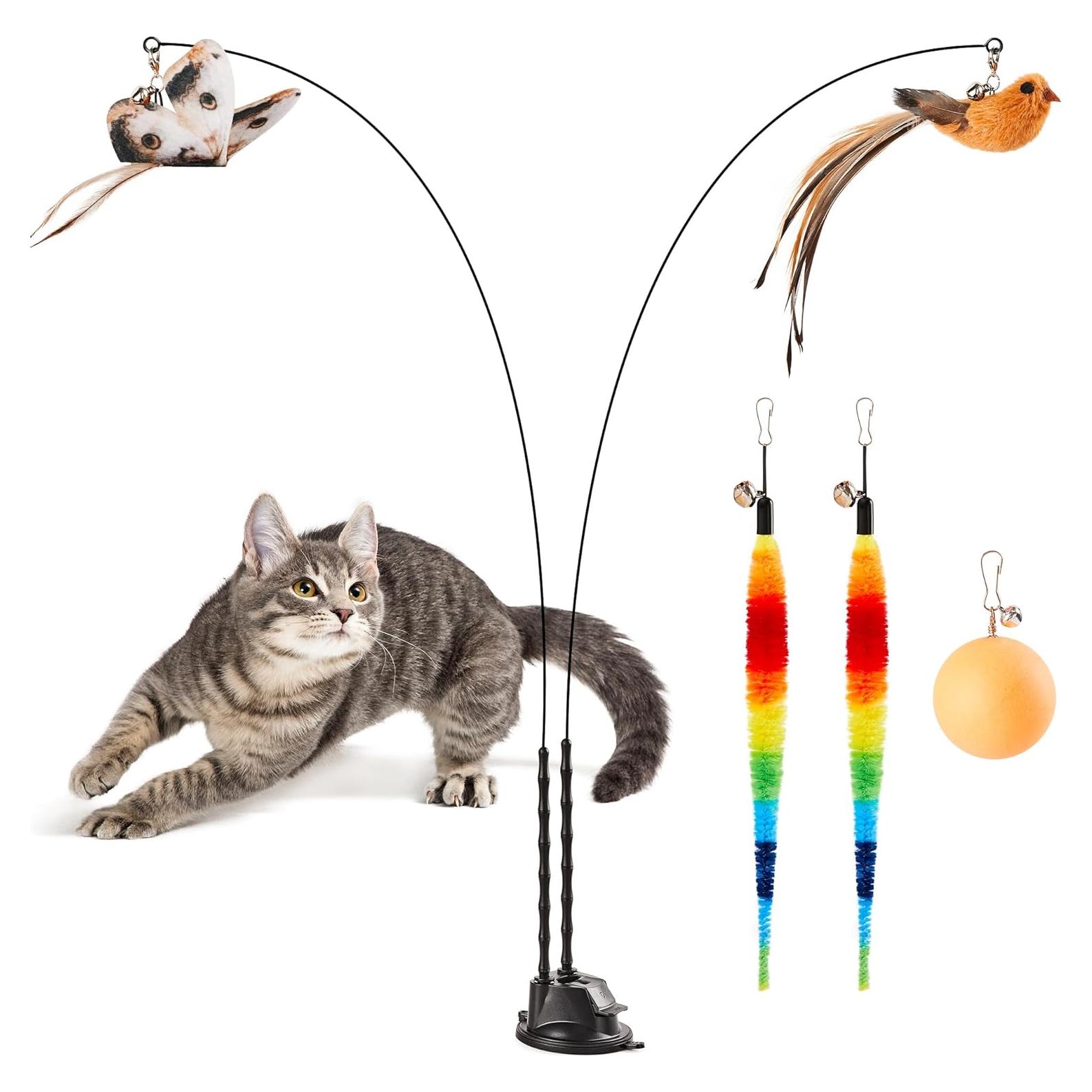 Juguete interactivo para gatos Potaroma con ventosa y plumas