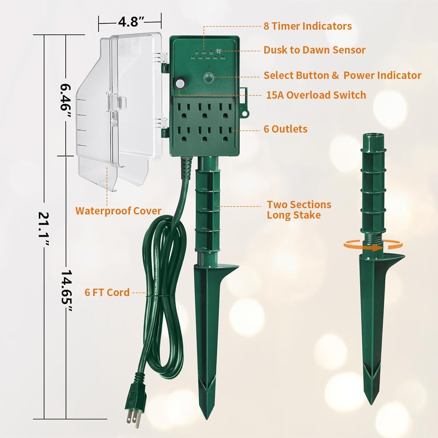 Temporizador de Estaca SURAIELEC 6 Salidas 1.83m Exterior