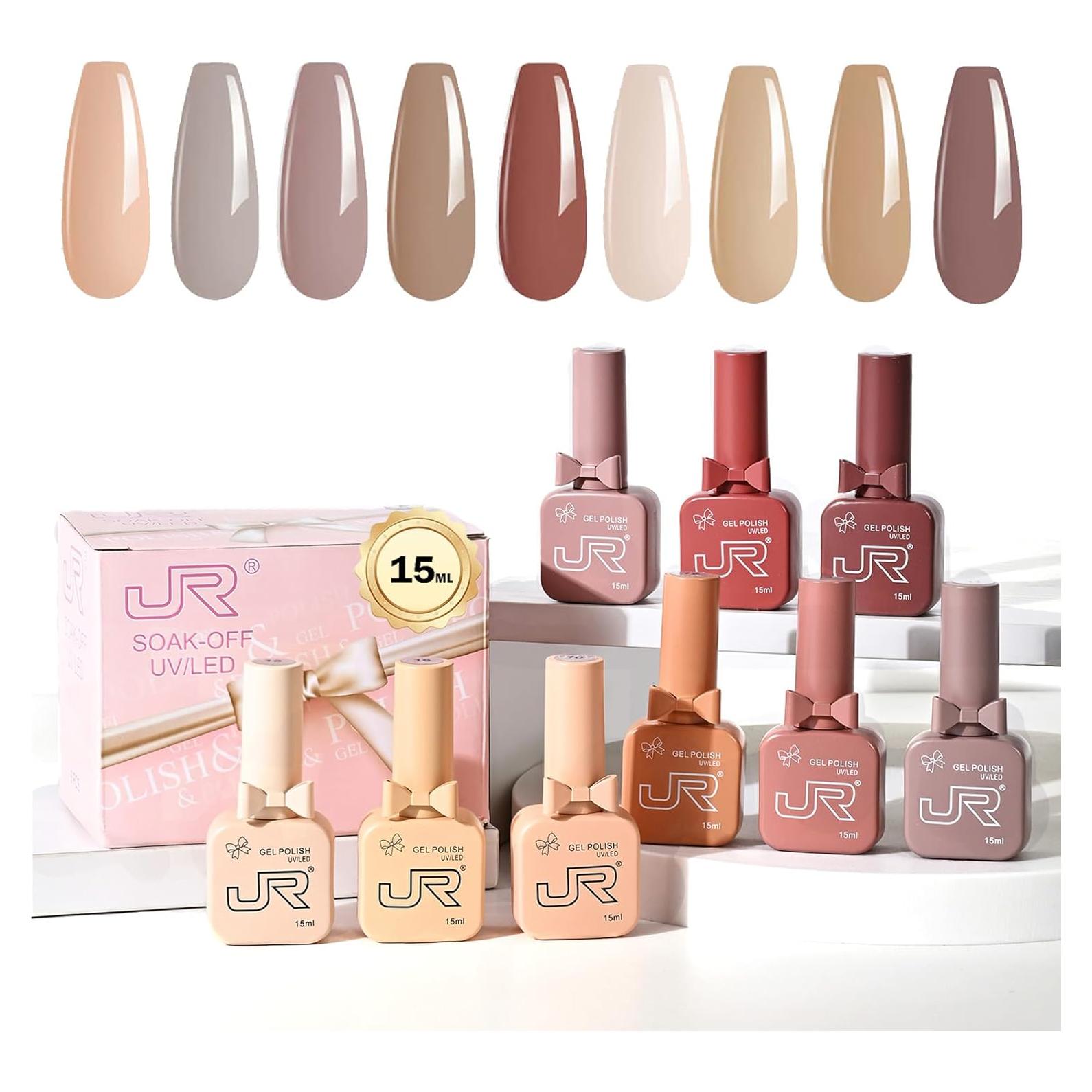 Set de 9 esmaltes de uñas en gel JR 15ml colores variados