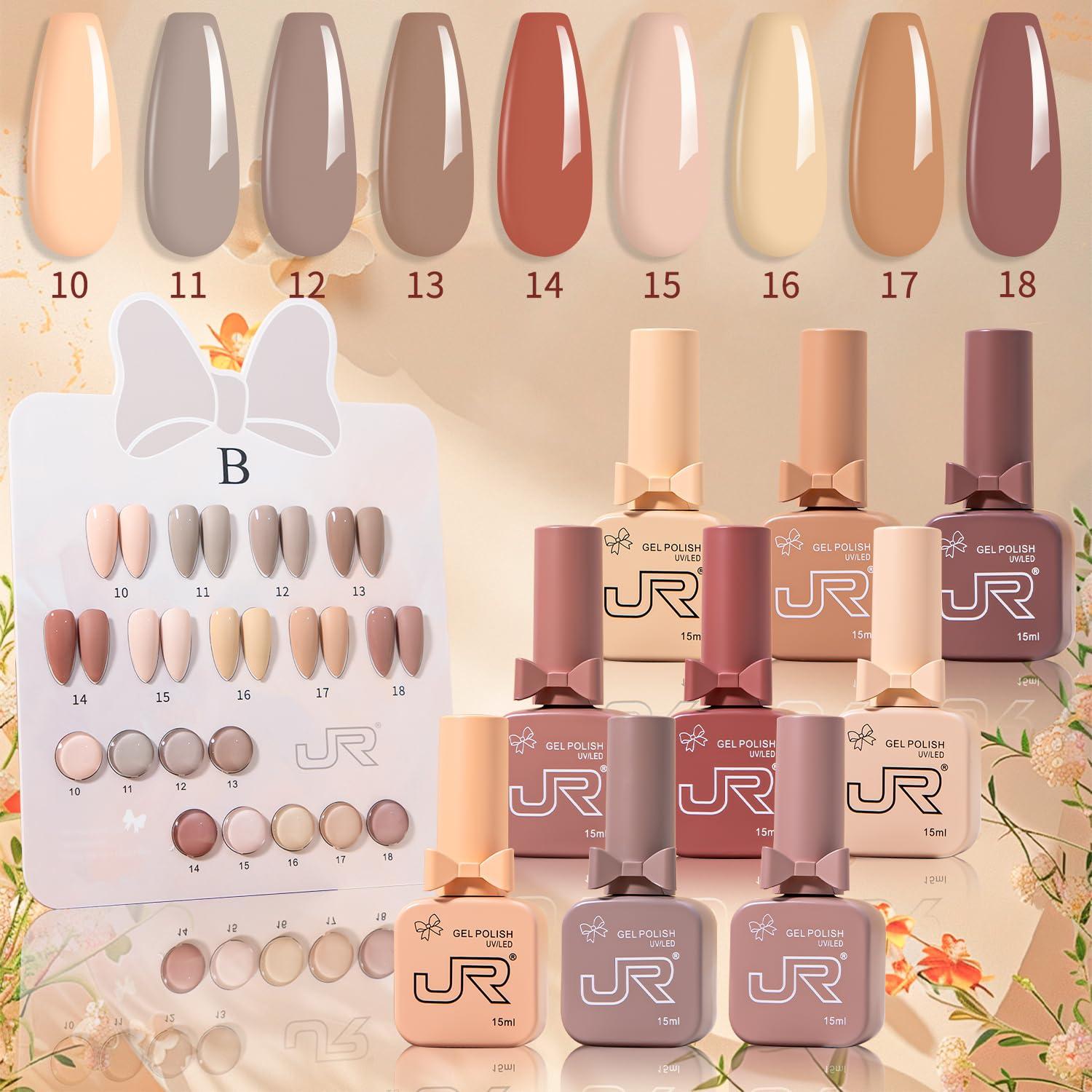 Set de 9 esmaltes de uñas en gel JR 15ml colores variados