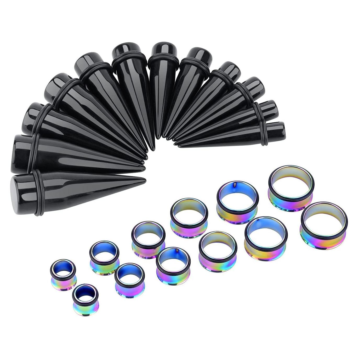 Kit de Estiramiento de Orejas 24 Piezas Acrílico y Acero 10-20MM