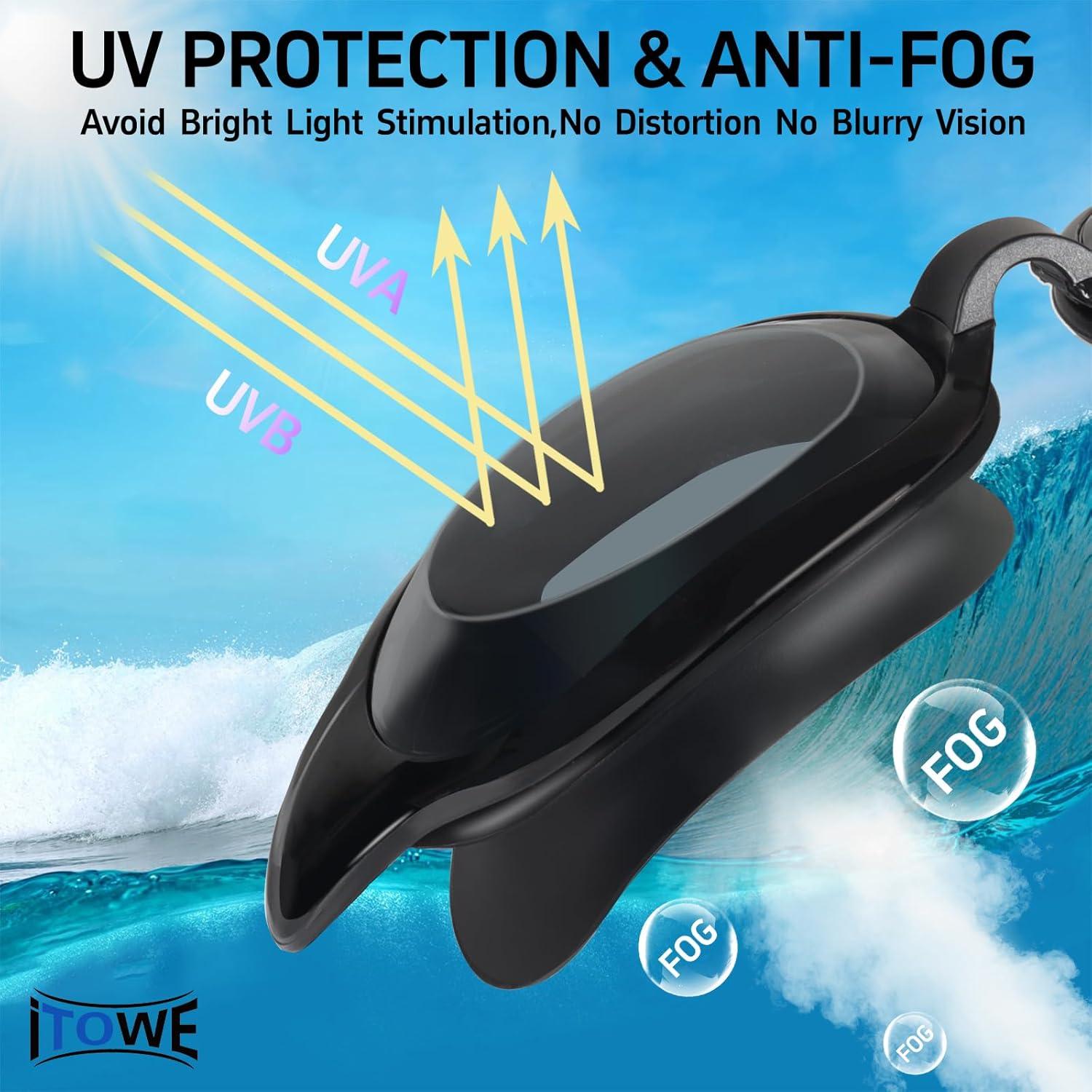 Gafas de natación iTOWE para adultos con protección UV y antiempañamiento