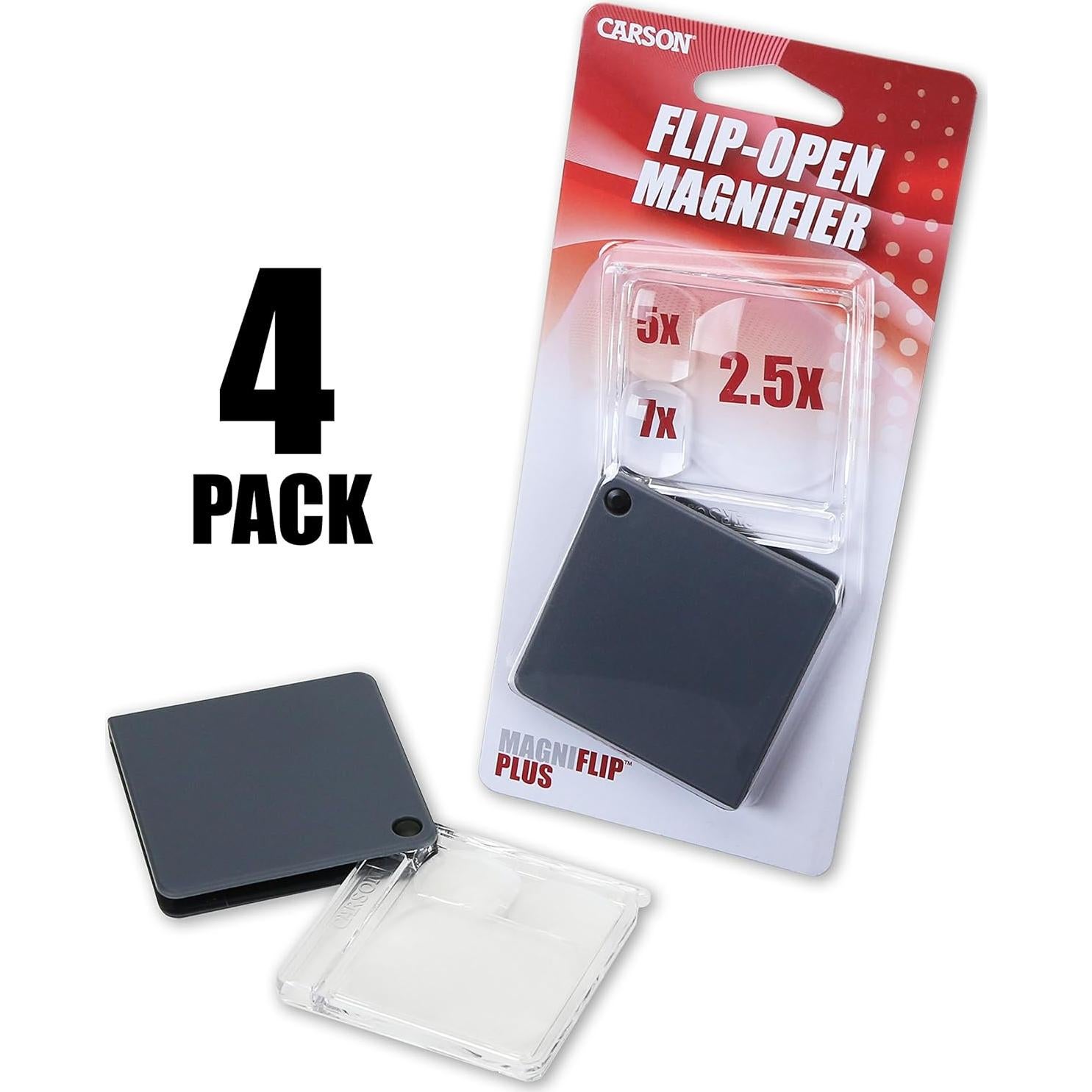 Lupa Plegable Carson MagniFlip Plus 2.5x/5x/7x - Set de 4