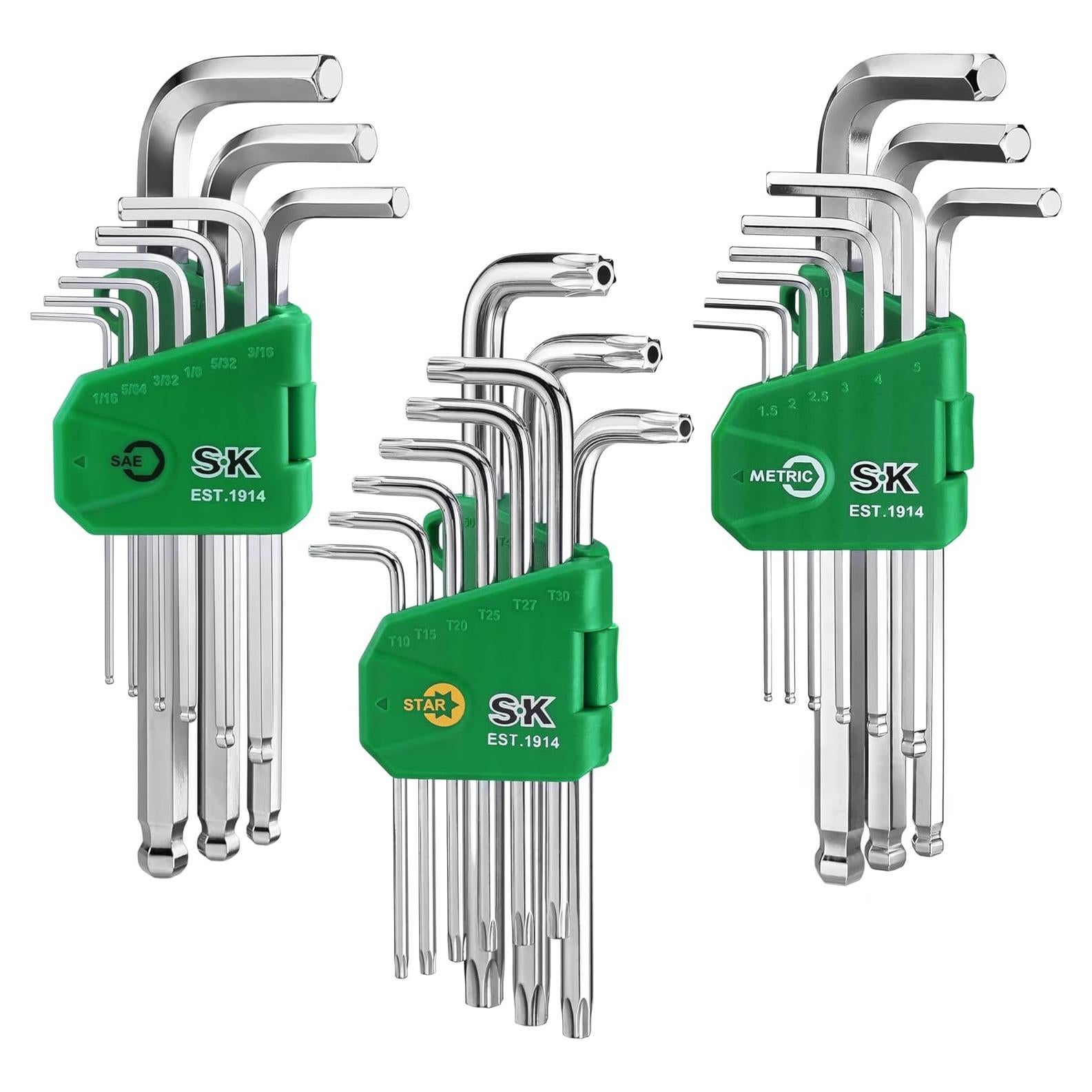 Juego de Llaves Allen 27 Piezas SK Acero S2 Métrico SAE Estrella