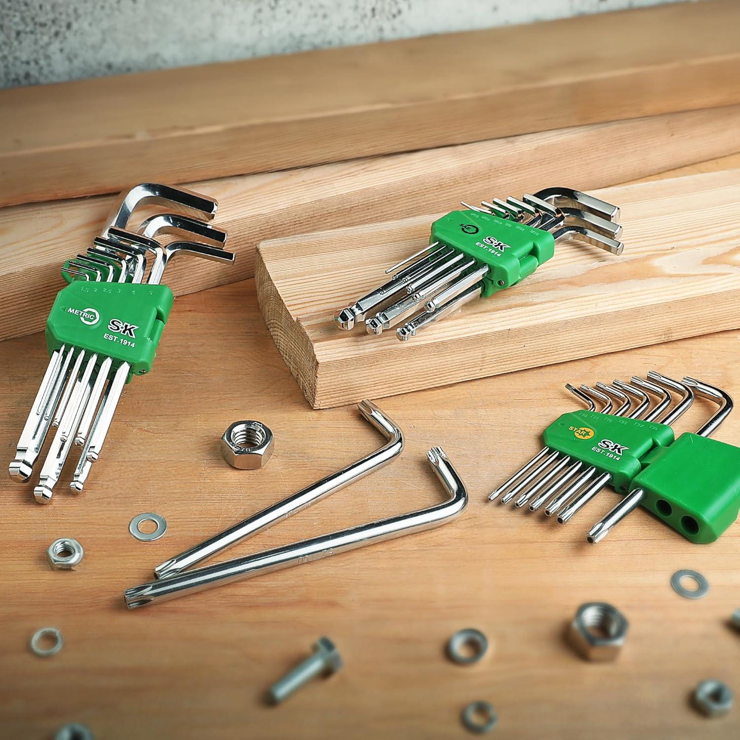 Juego de Llaves Allen 27 Piezas SK Acero S2 Métrico SAE Estrella