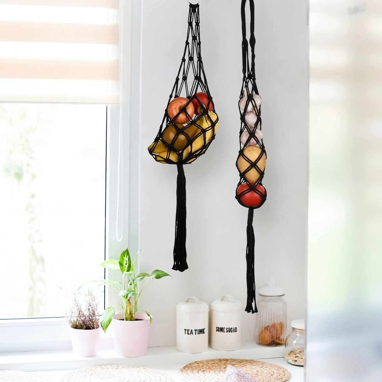 Canasta de Frutas Colgante Beautyflier 2 Piezas Algodón Negro