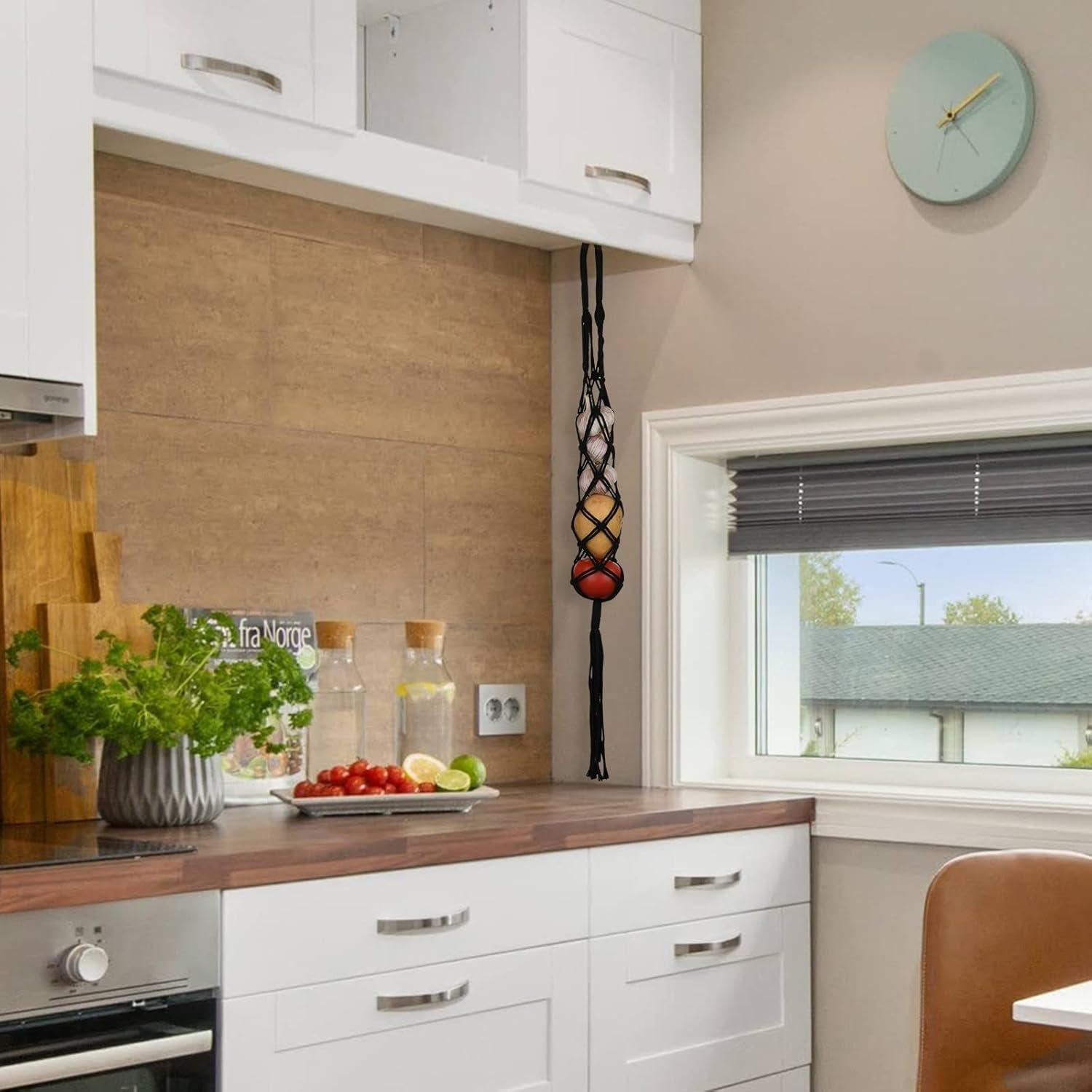 Canasta de Frutas Colgante Beautyflier 2 Piezas Algodón Negro