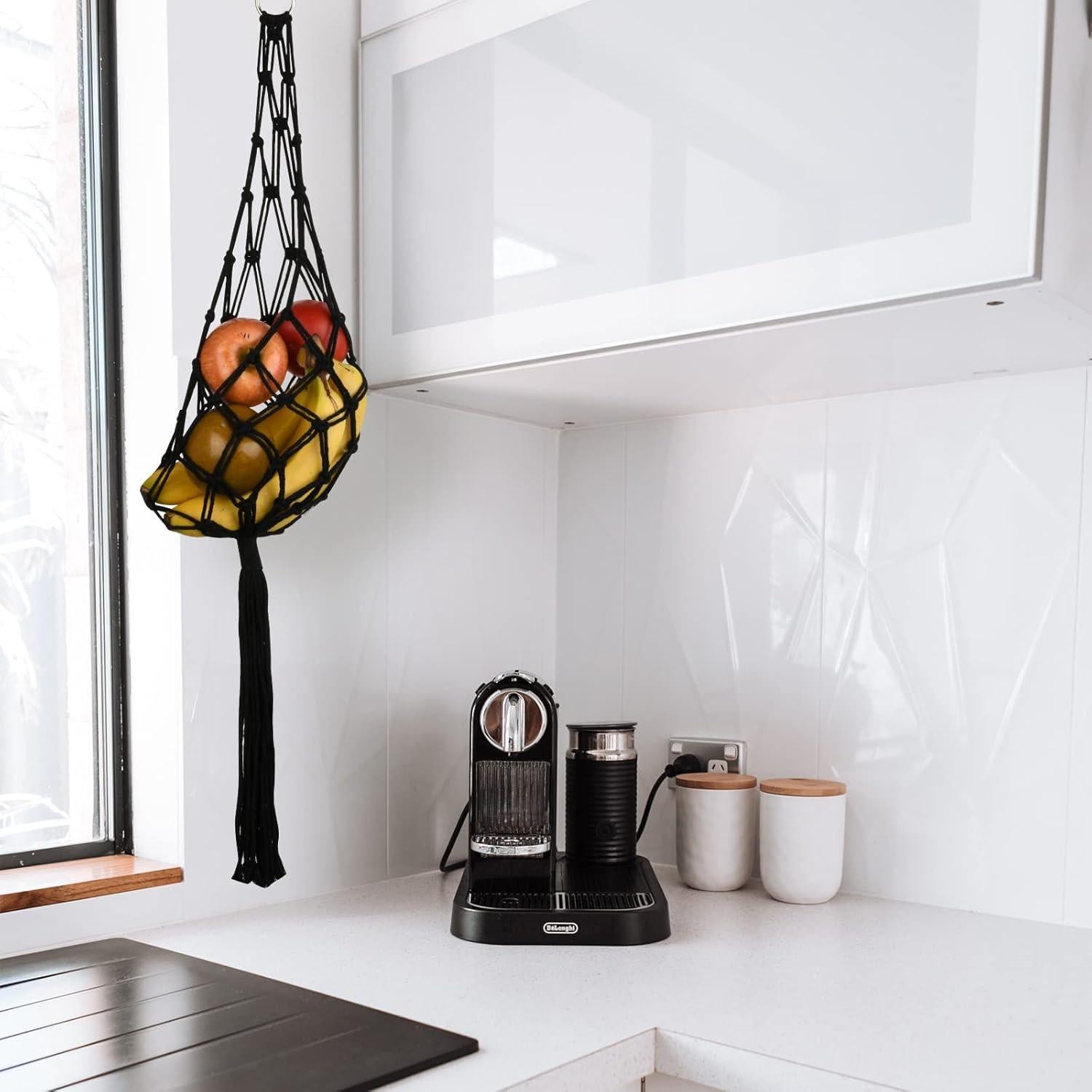 Canasta de Frutas Colgante Beautyflier 2 Piezas Algodón Negro