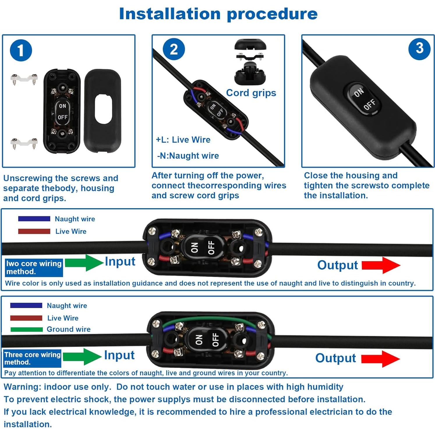 Interruptor de Cable en Línea Surf Turtle 2-Pack Negro 6A 250V