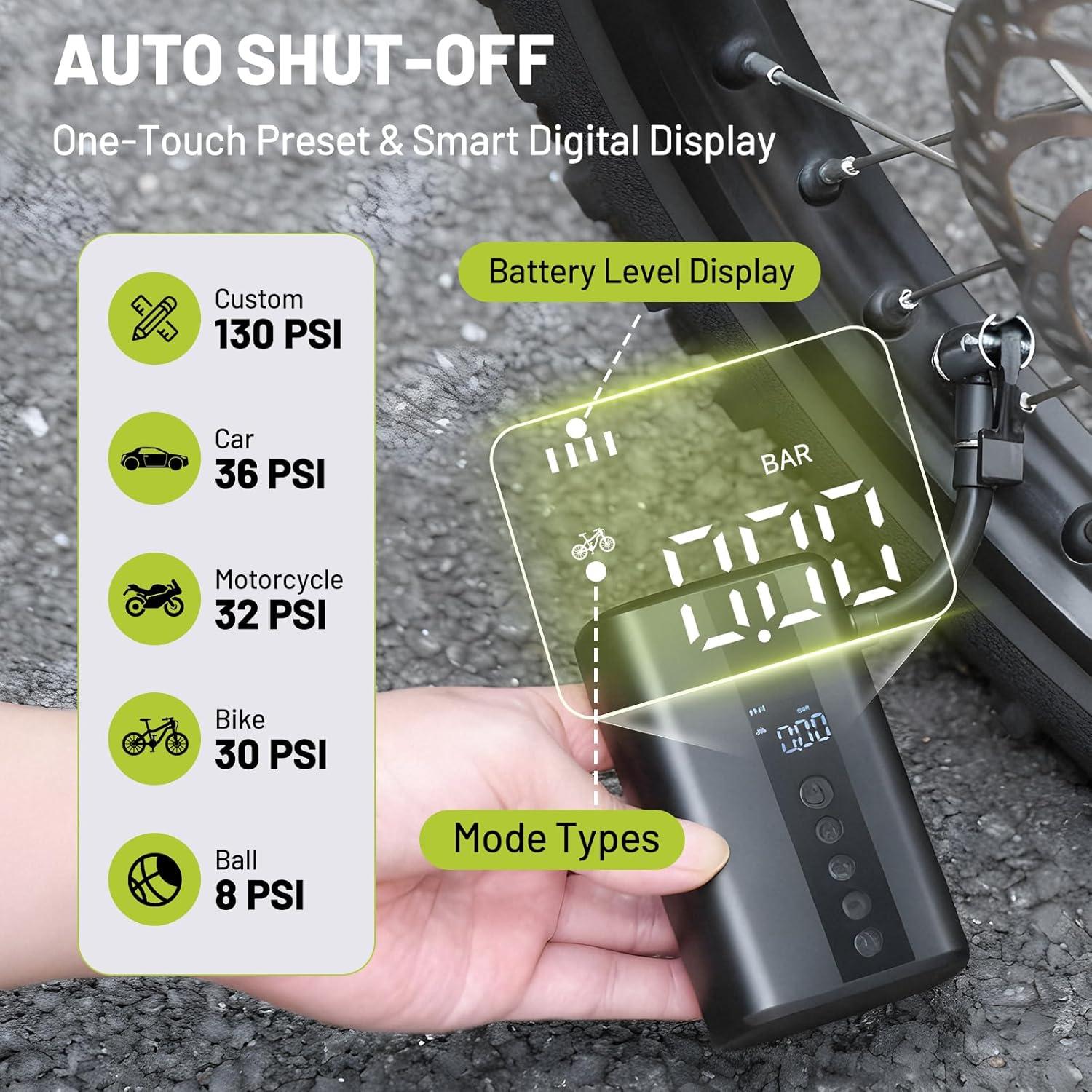 Compresor de Aire Portátil AUMENTAR 130 PSI para Bicicleta