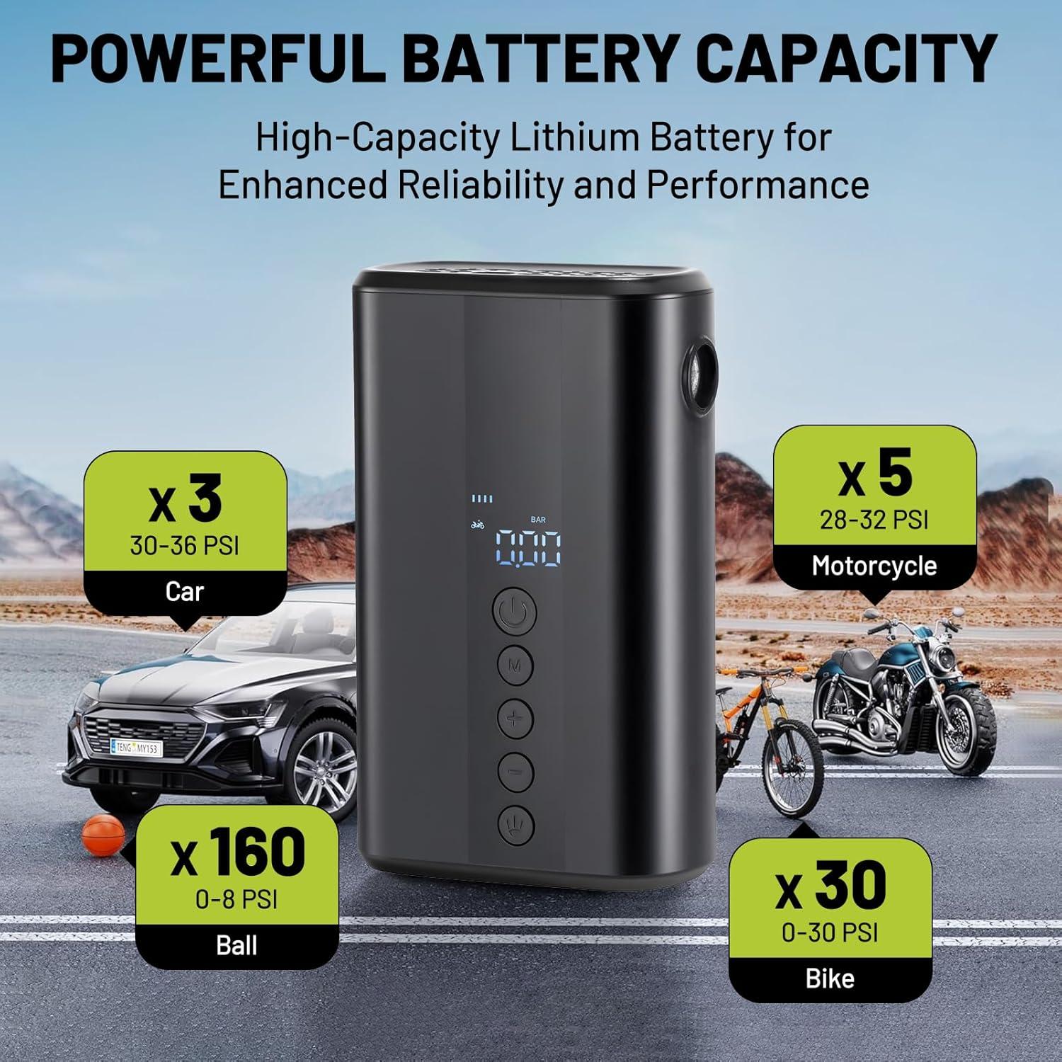 Compresor de Aire Portátil AUMENTAR 130 PSI para Bicicleta