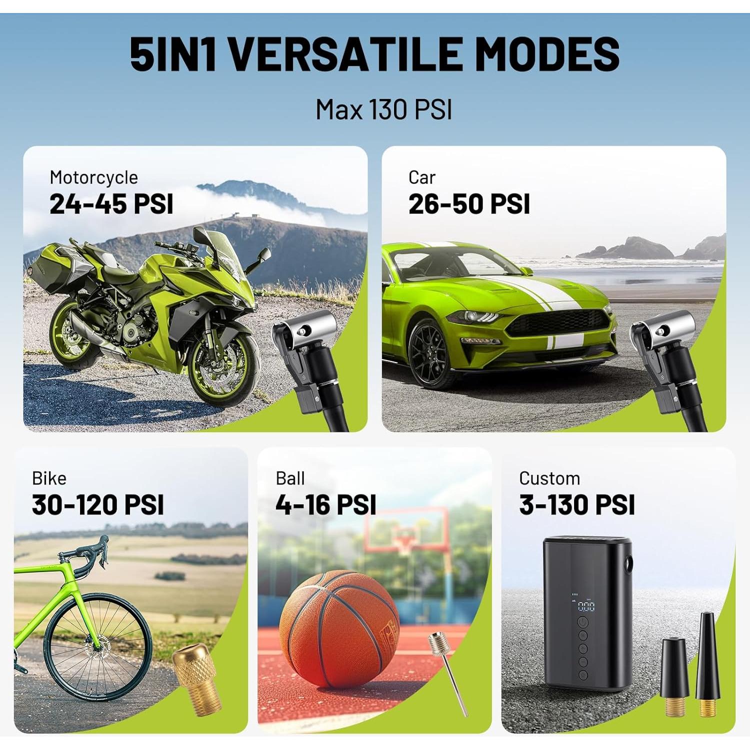 Compresor de Aire Portátil AUMENTAR 130 PSI para Bicicleta