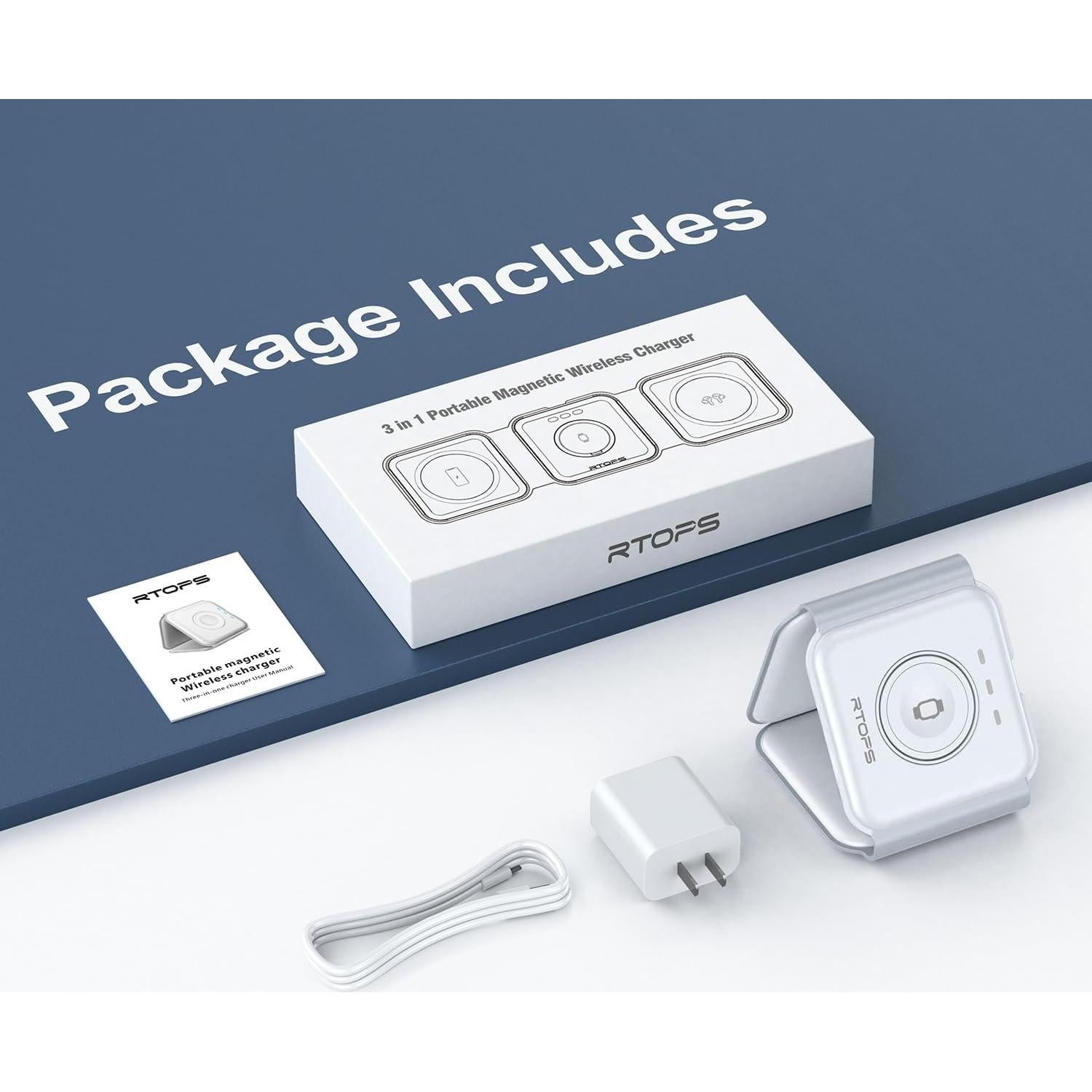 Cargador Inalámbrico 3 en 1 RTOPS para iPhone, iWatch, AirPods