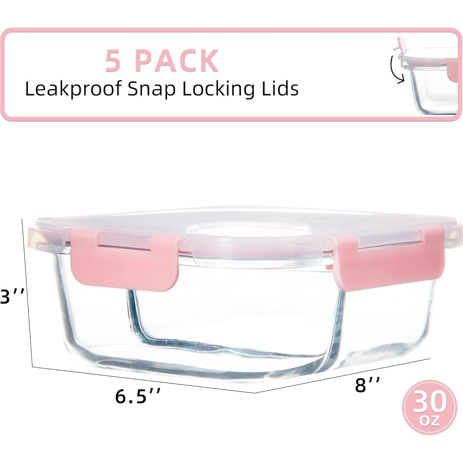 Set de 5 Contenedores de Vidrio 880ml con Tapas - Apilables