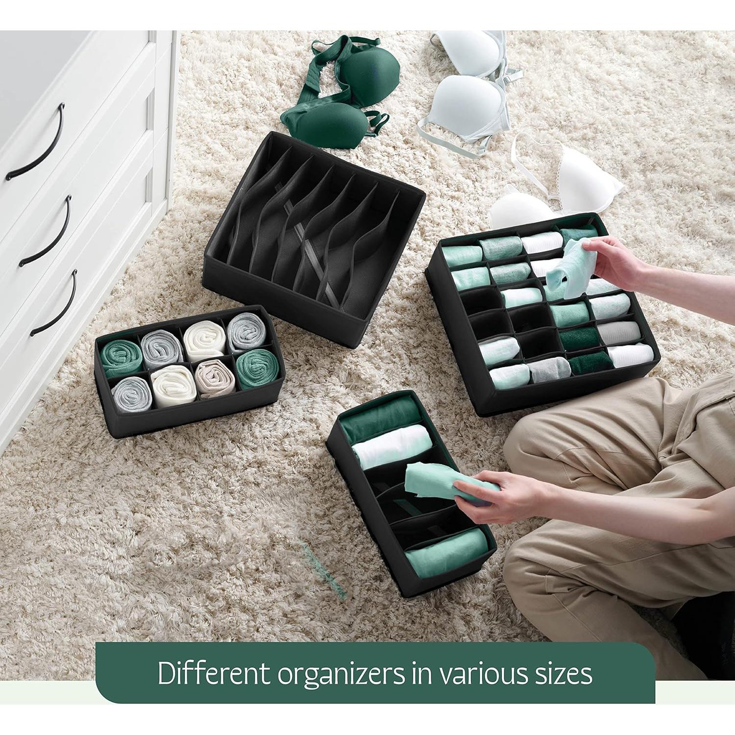 Organizador de Cajones RUBOXA 4 Pk Tela Negra 45 Compartimentos