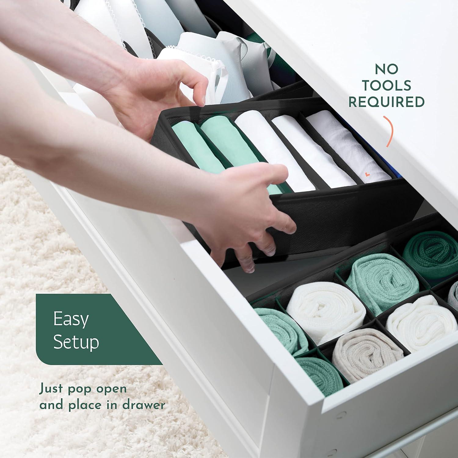 Organizador de Cajones RUBOXA 4 Pk Tela Negra 45 Compartimentos