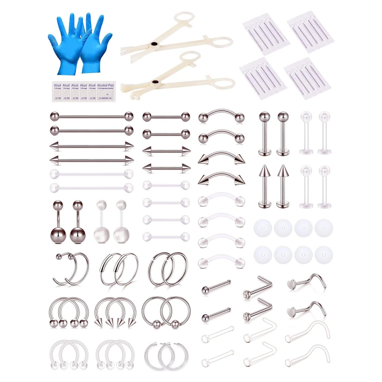 Kit de Piercing Profesional DJCIW 90PCS Acero Inoxidable
