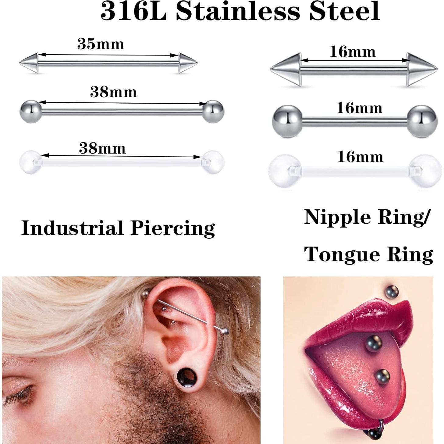 Kit de Piercing Profesional DJCIW 90PCS Acero Inoxidable