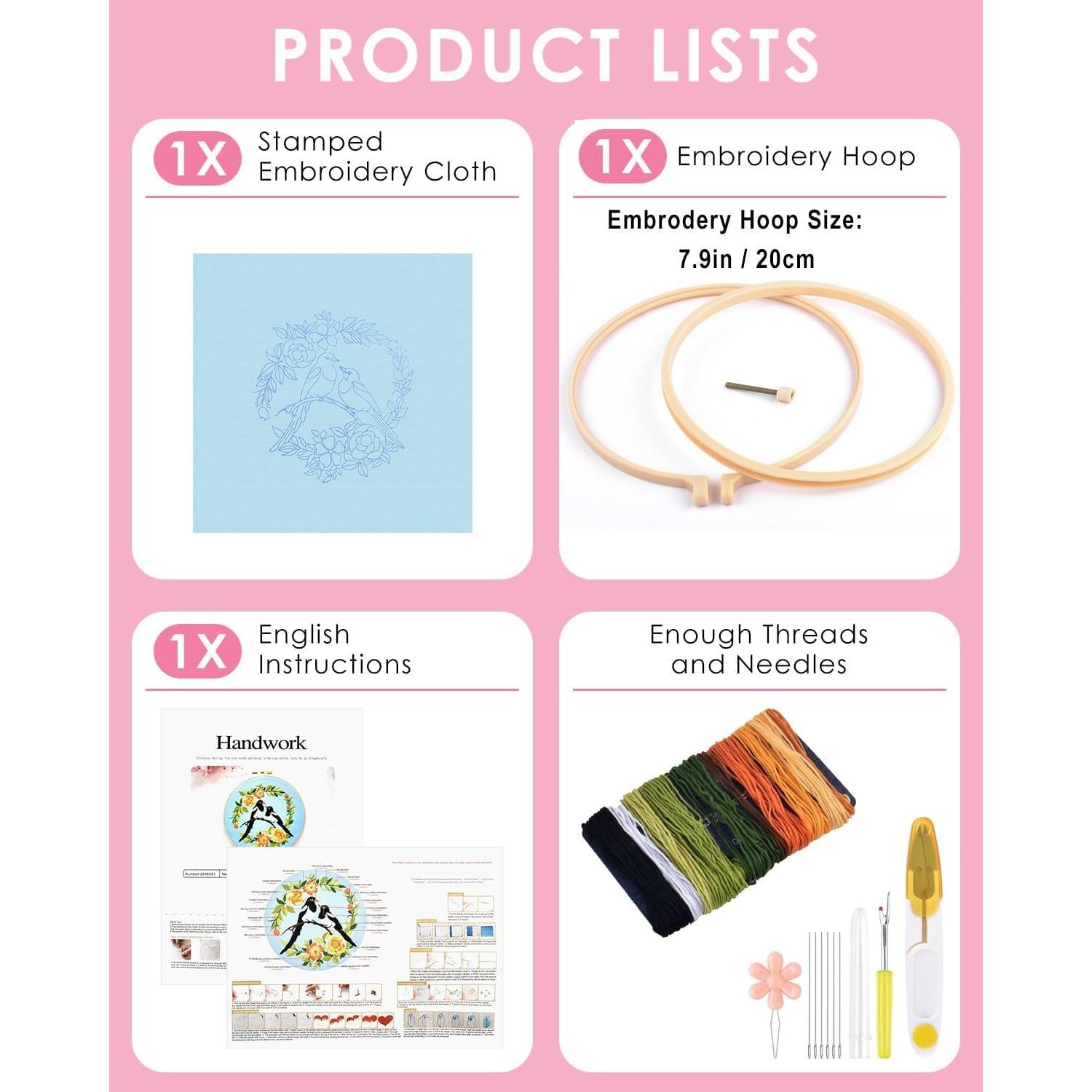 Kit de Bordado TINDTOP para Principiantes - Pájaro, 20x20 cm