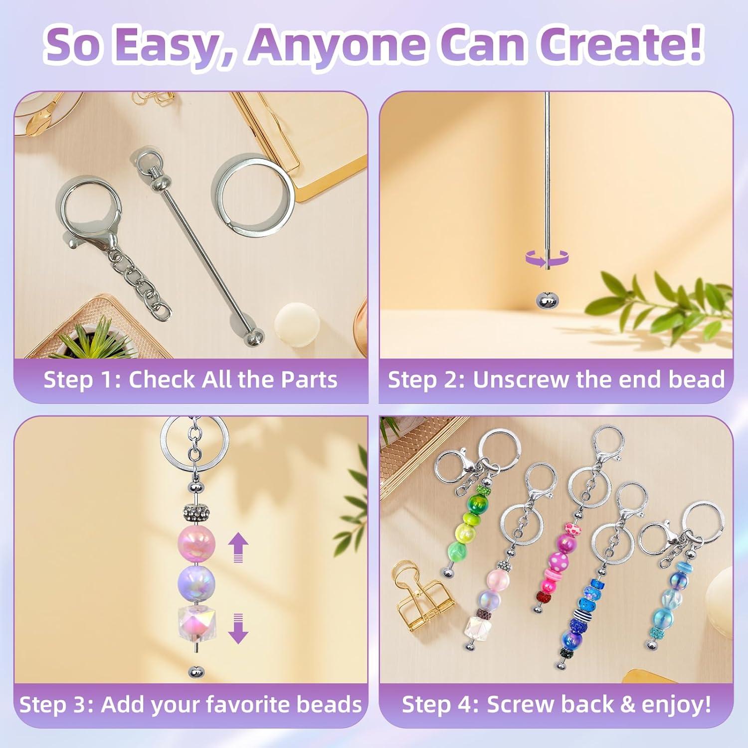 Kit 28 Piezas Llaveros Beadable DNLEGULI Plata DIY Manualidades